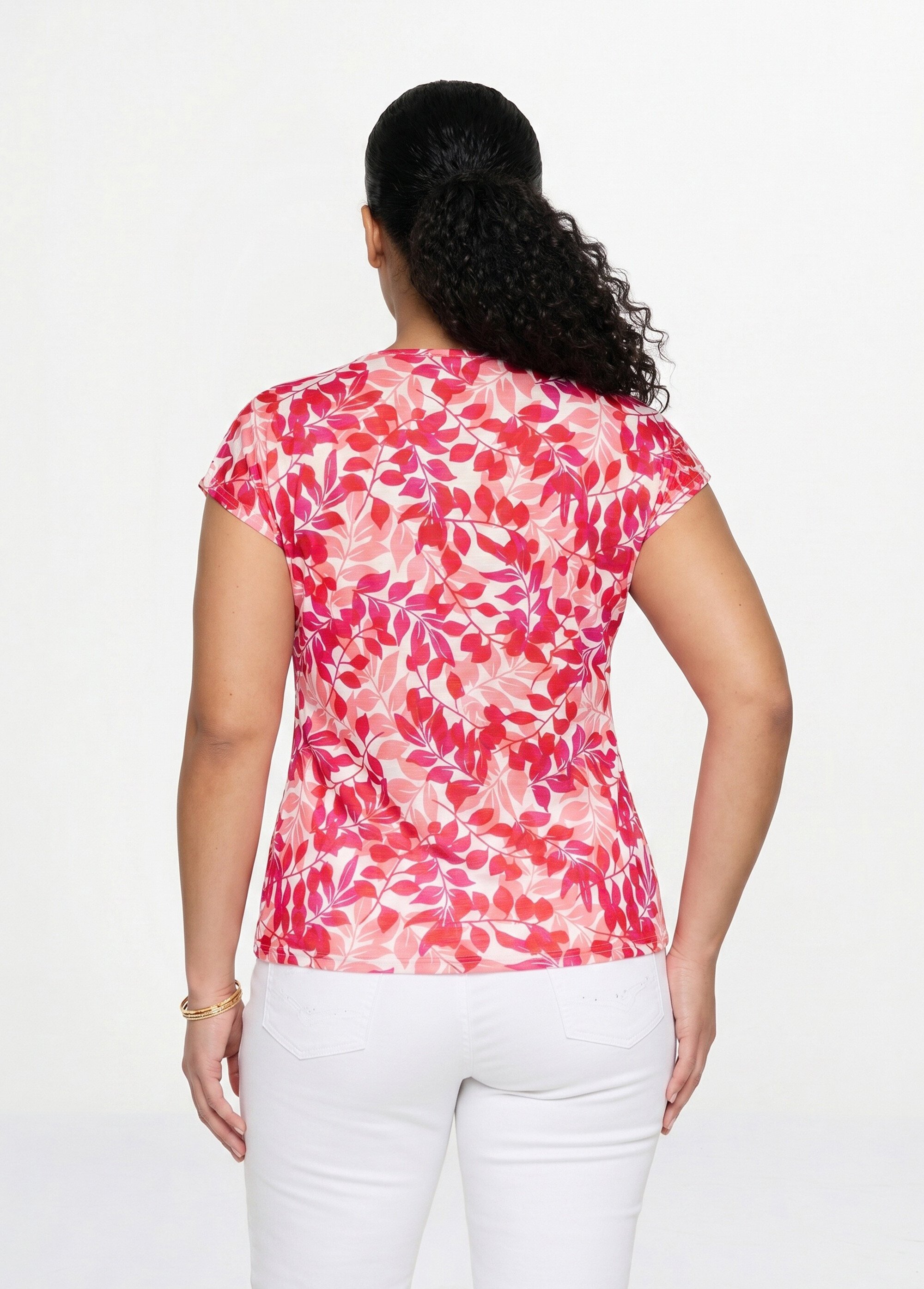 T-shirt manches courtes imprimé feuillage col rond