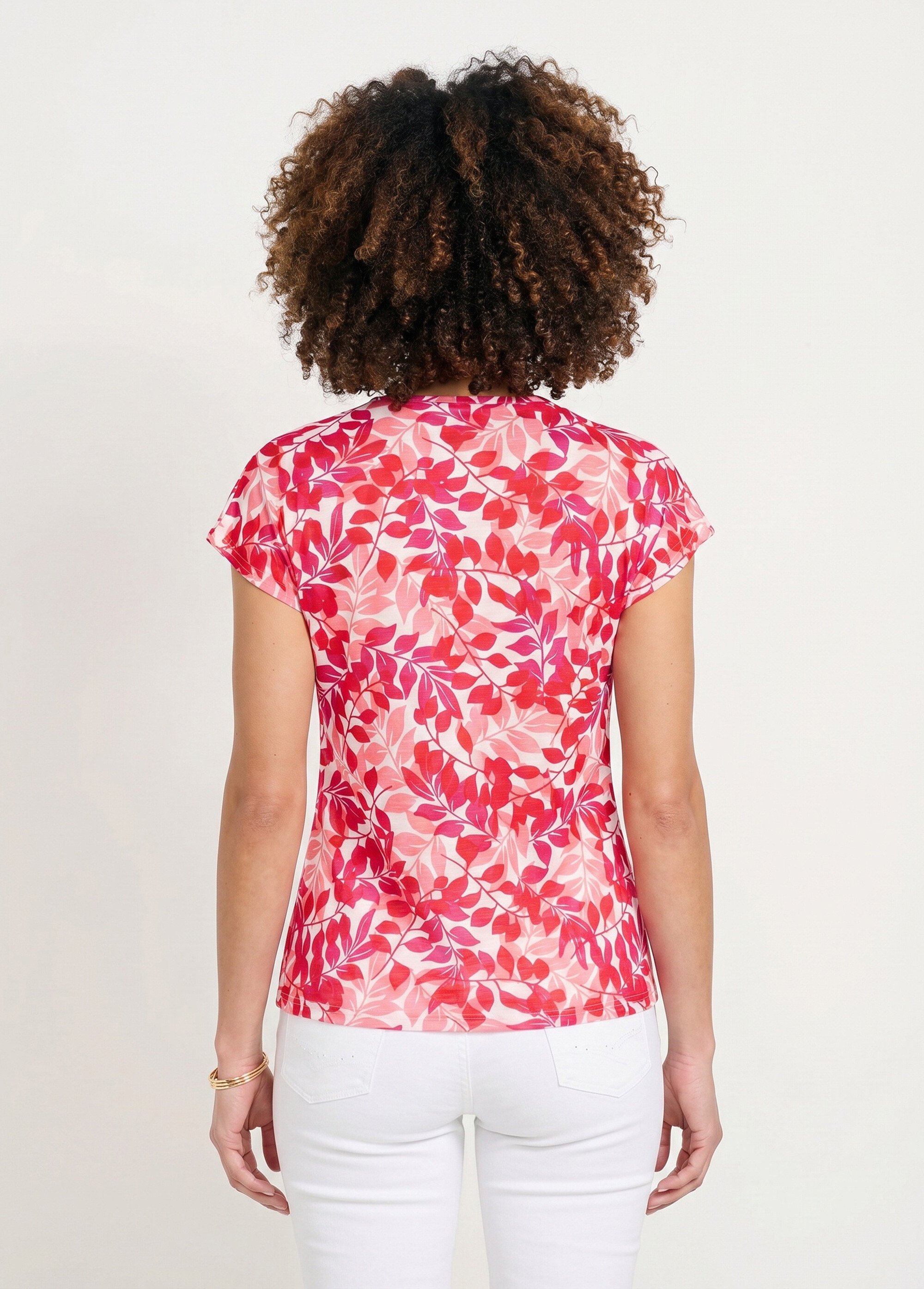 T-shirt manches courtes imprimé feuillage col rond Femme Rose CHARME DO1
