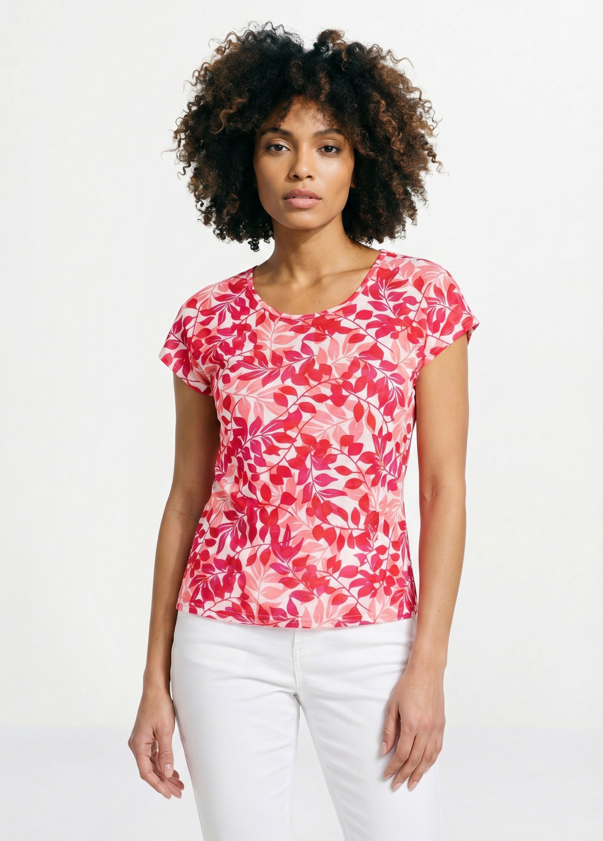 T-shirt manches courtes imprimé feuillage col rond Femme Rose CHARME FA1