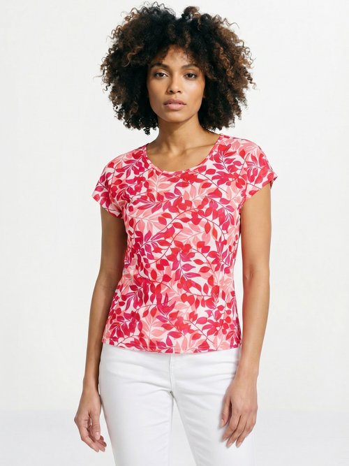 T-shirt manches courtes imprimé feuillage col rond Femme Rose CHARME FA1