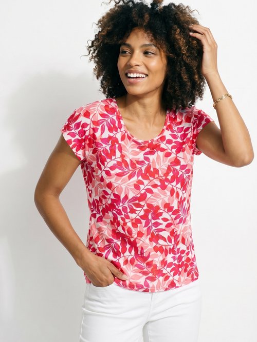 T-shirt manches courtes imprimé feuillage col rond Femme Rose CHARME MV1