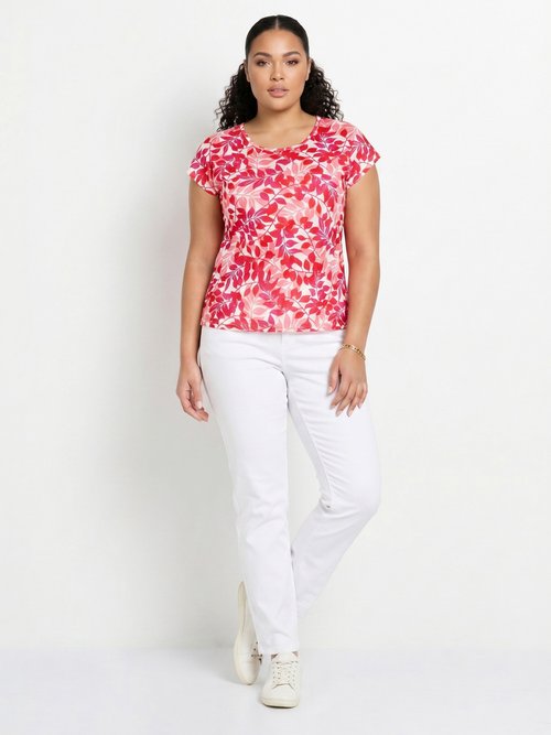 T-shirt manches courtes imprimé feuillage col rond Femme Grande Taille Rose CHARME SI1