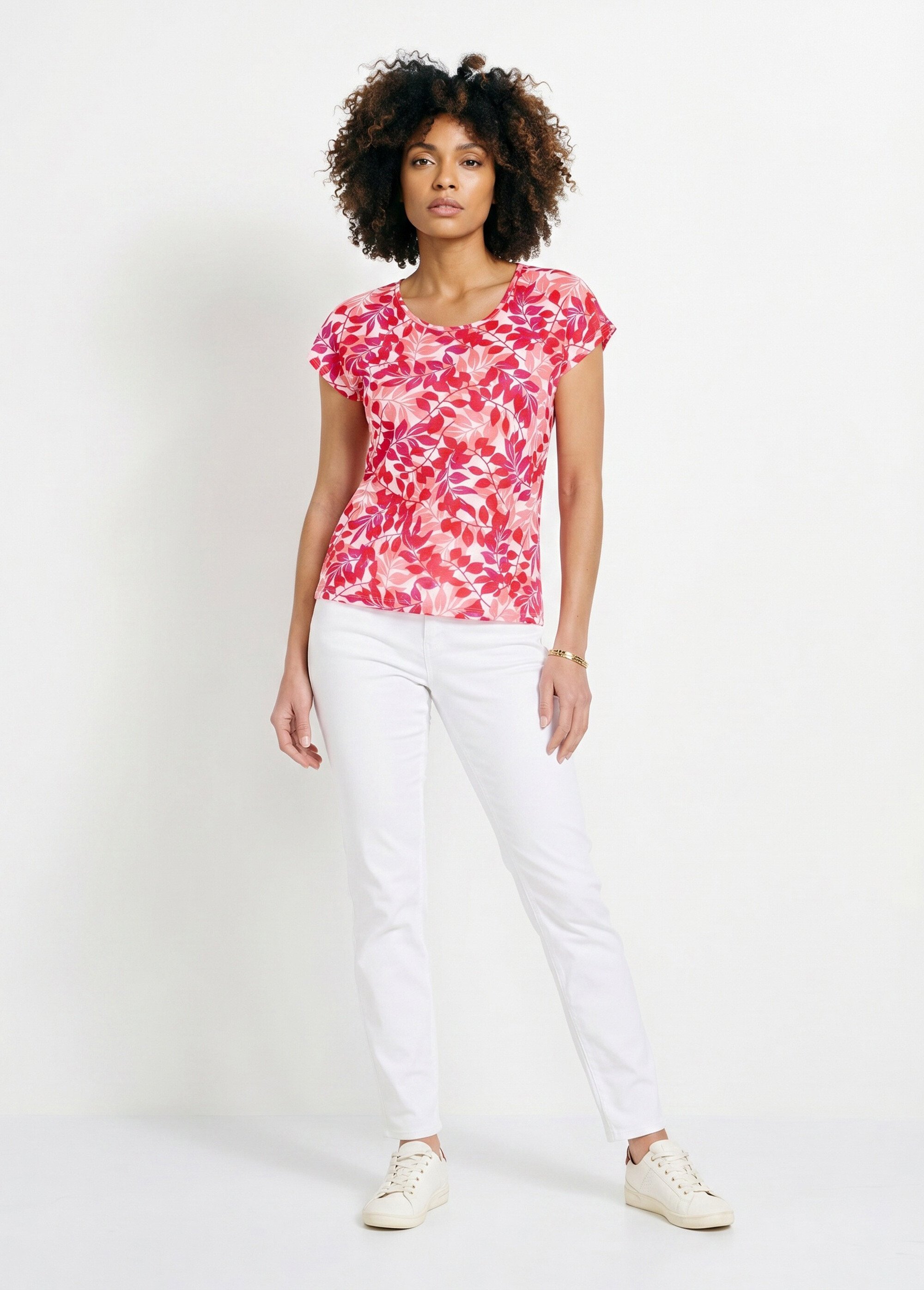 T-shirt manches courtes imprimé feuillage col rond Femme Rose CHARME SI1