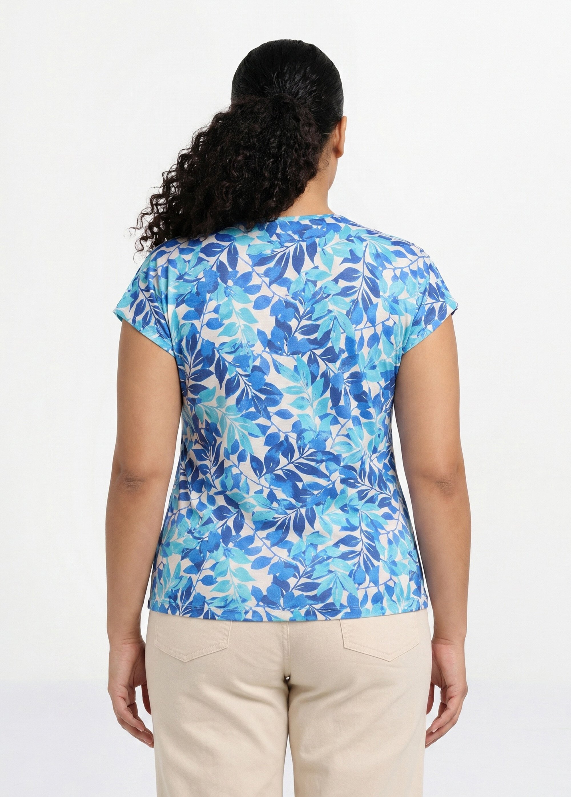 T-shirt manches courtes imprimé feuillage col rond
