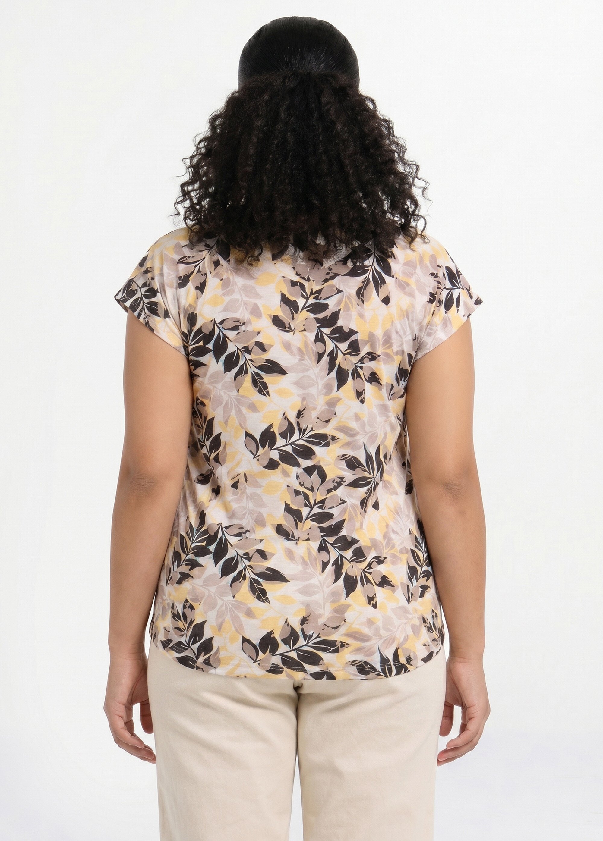 T-shirt manches courtes imprimé feuillage col rond