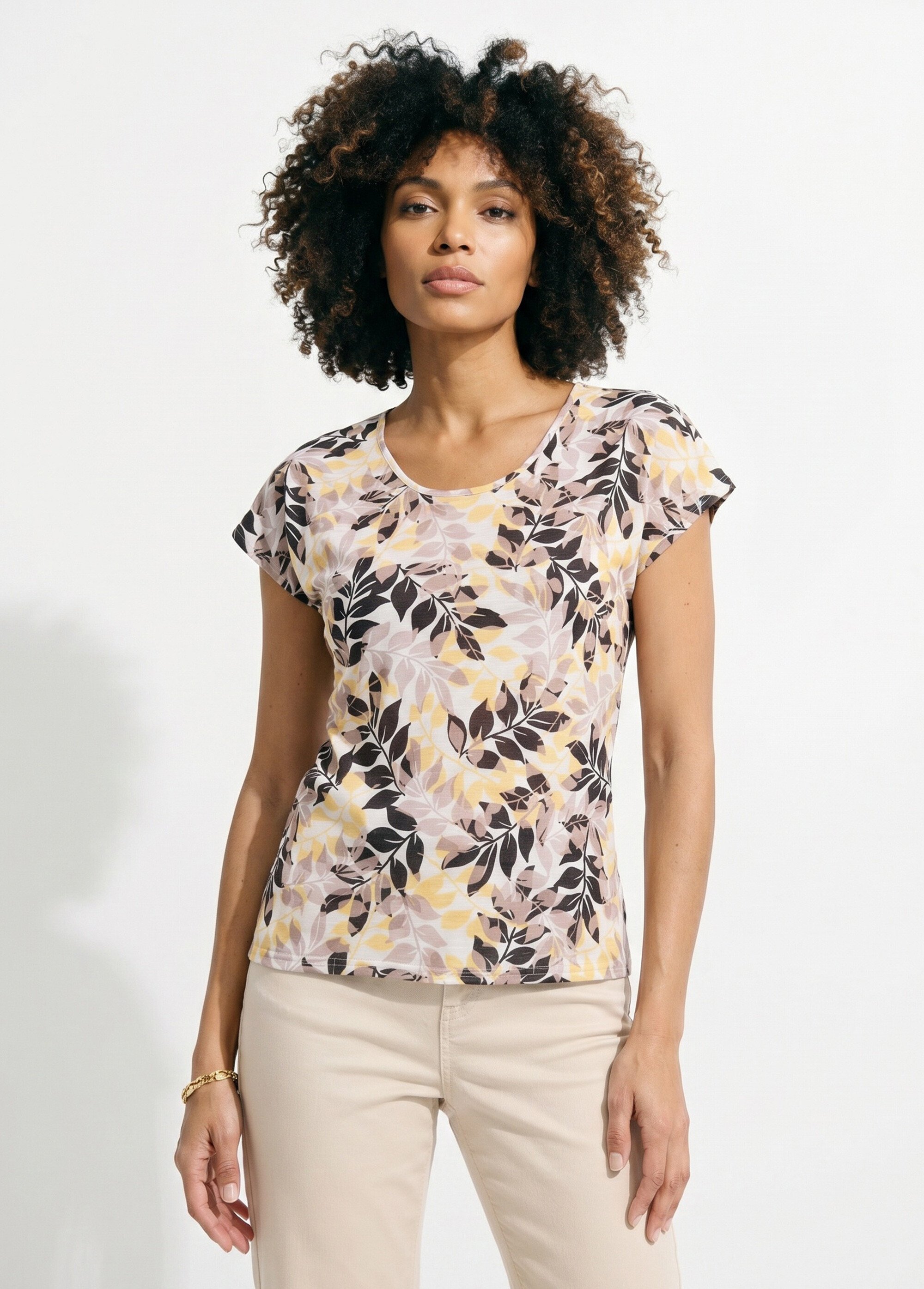 T-shirt manches courtes imprimé feuillage col rond Femme Beige CHARME FA1