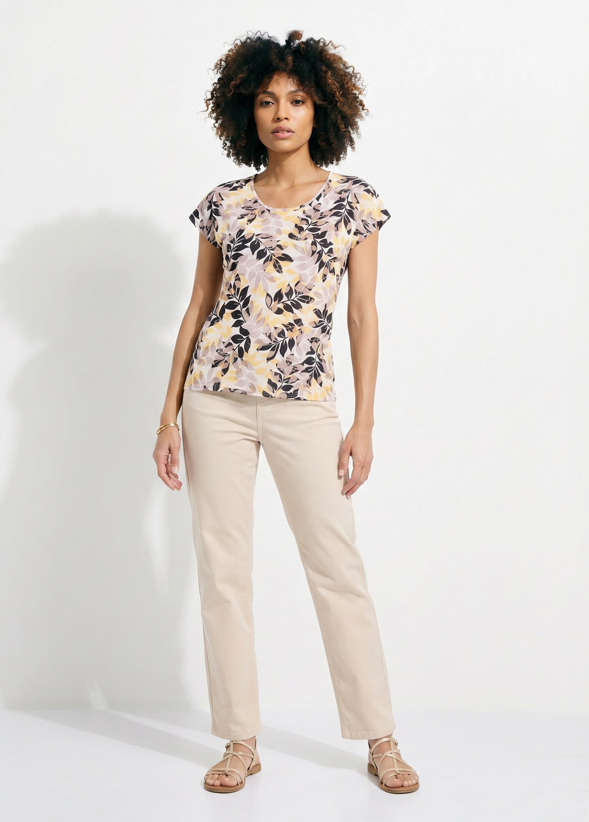 T-shirt manches courtes imprimé feuillage col rond Femme Beige CHARME SI1