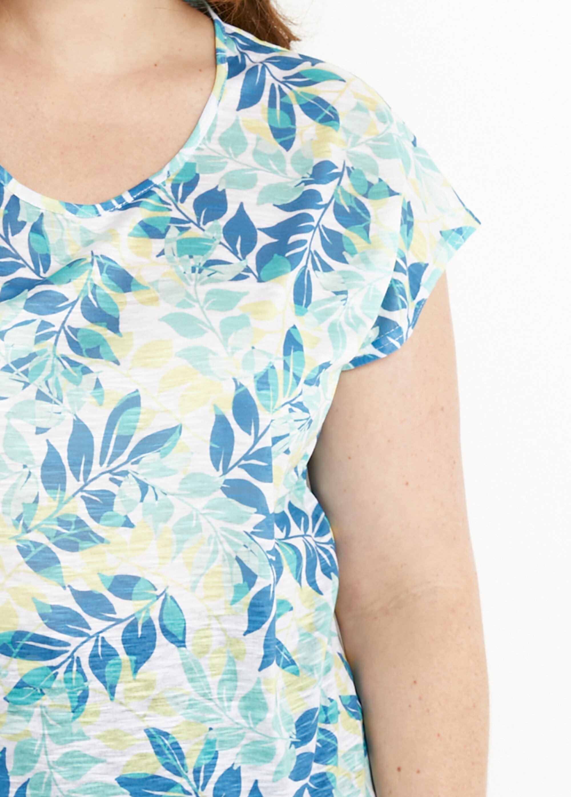 T-shirt manches courtes imprimé feuillage col rond