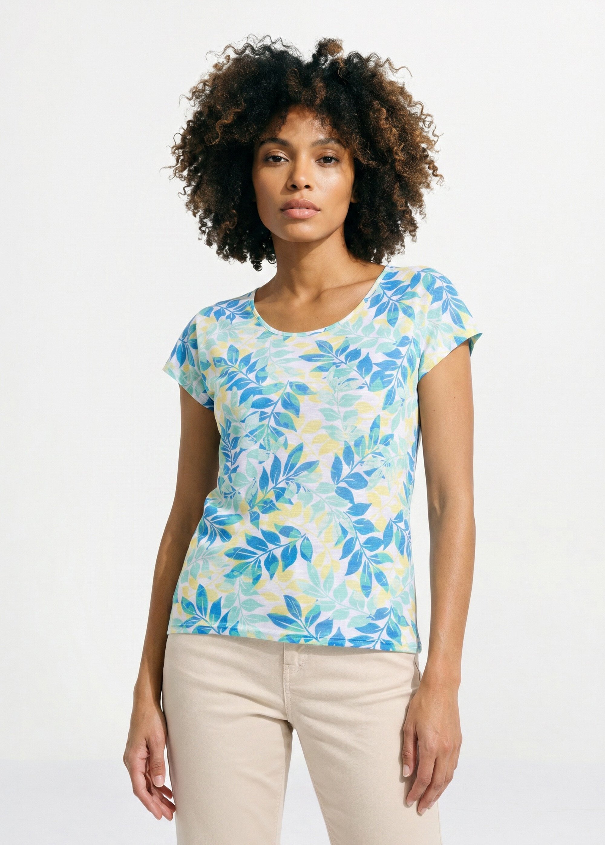 T-shirt manches courtes imprimé feuillage col rond Femme Vert CHARME FA1