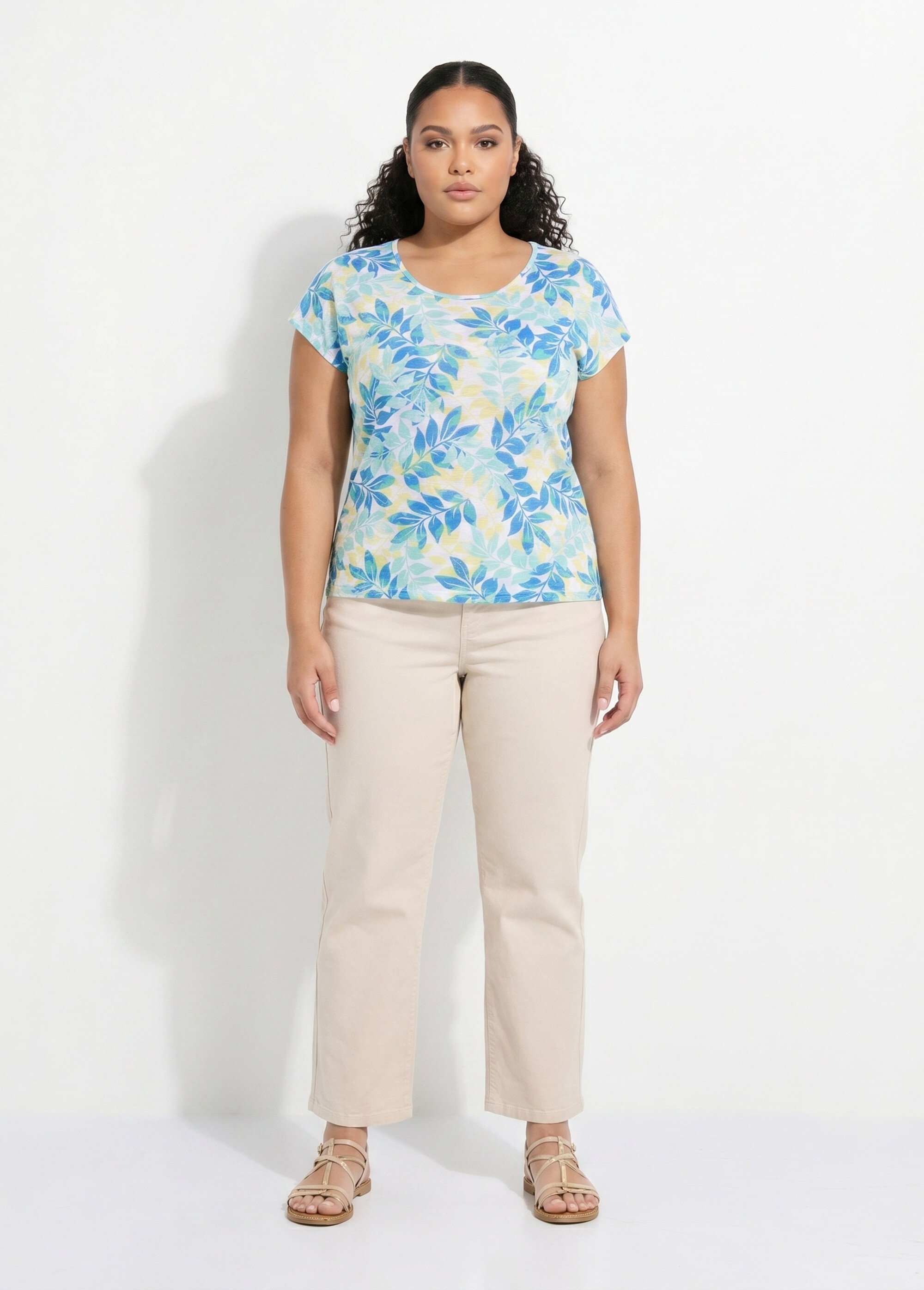 T-shirt manches courtes imprimé feuillage col rond Femme Grande Taille Vert CHARME SI1