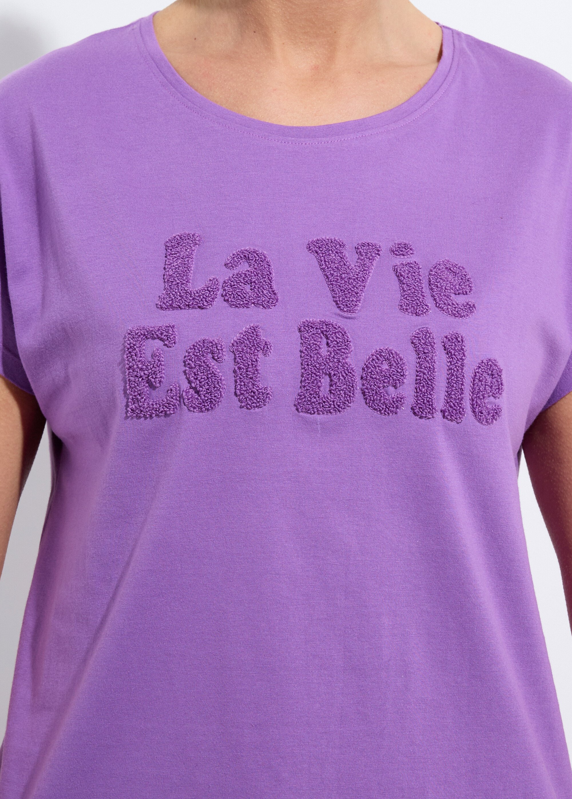 T-shirt uni col rond message bouclette Femme Violet COUMBA DE1