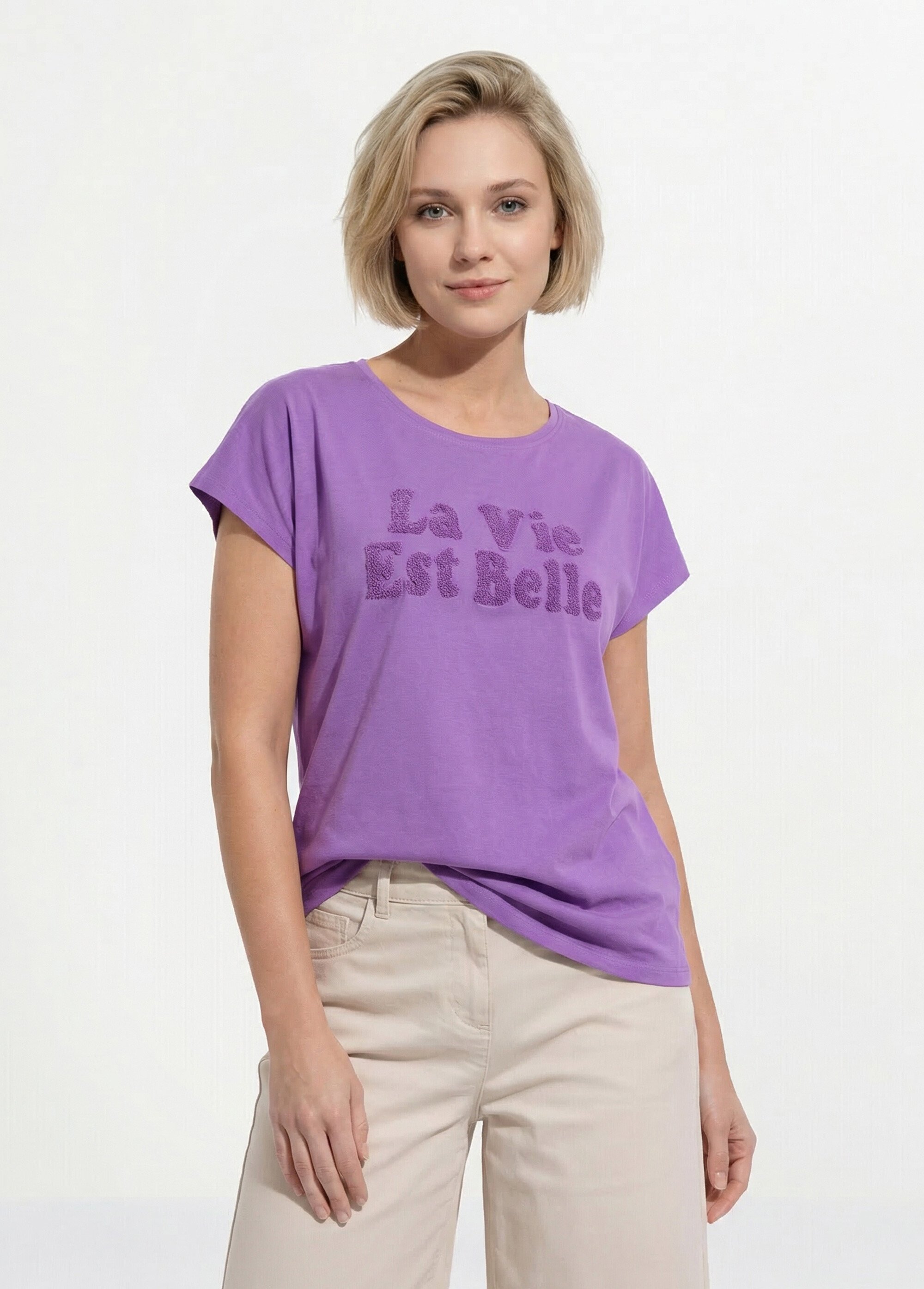 T-shirt uni col rond message bouclette Femme Violet COUMBA FA1