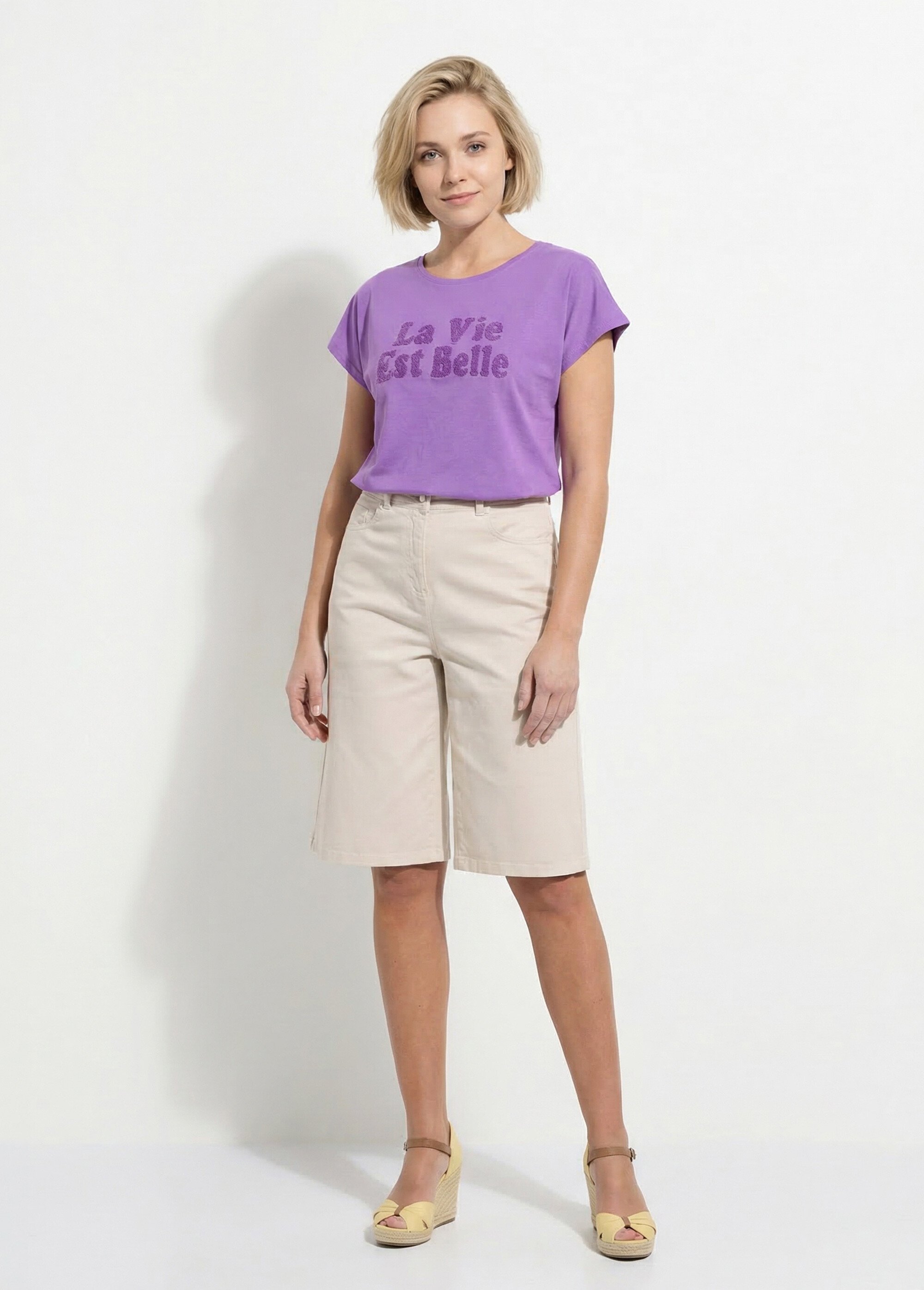 T-shirt uni col rond message bouclette Femme Violet COUMBA SF1