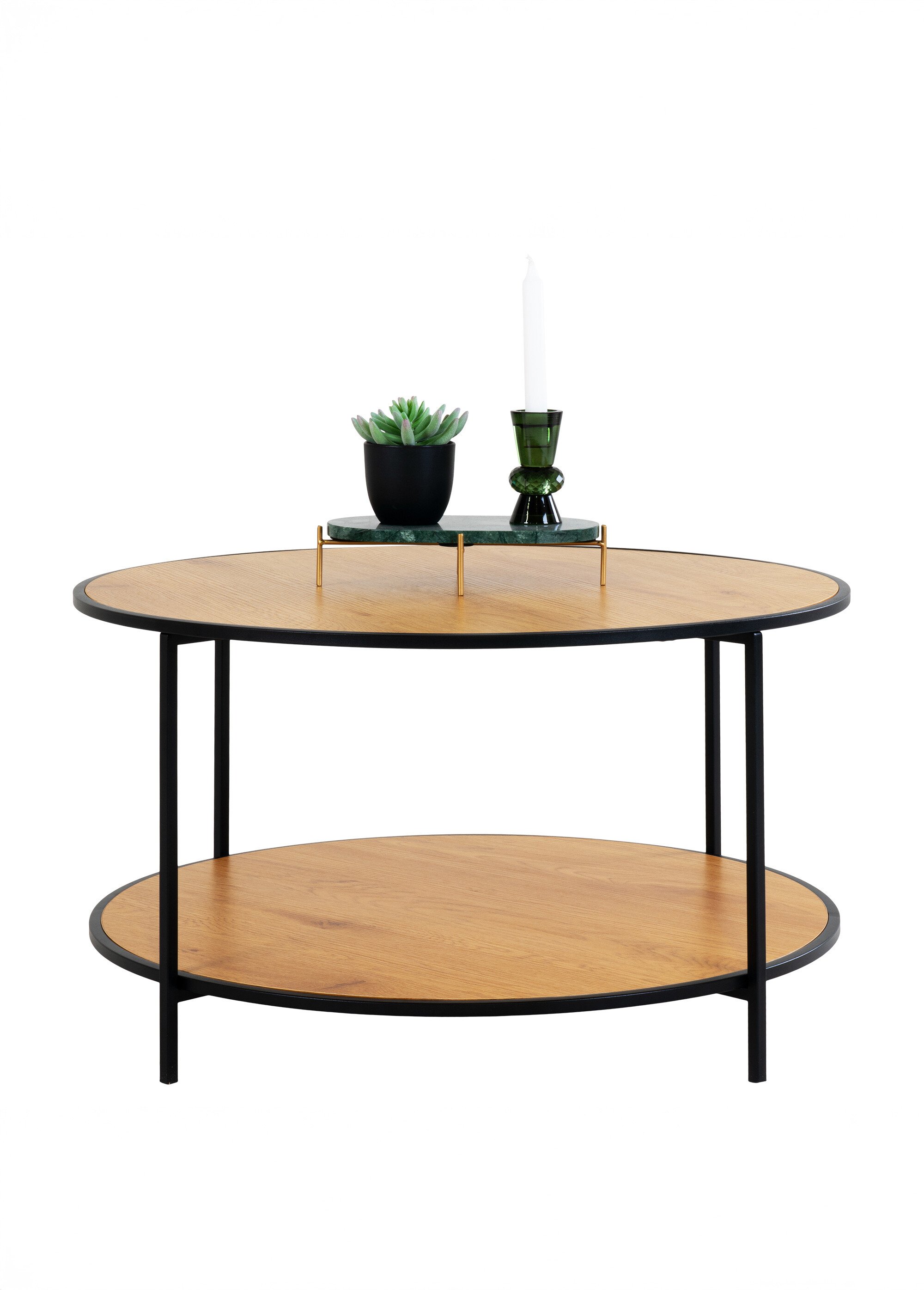 Table basse métal 2 niveaux, effet chêne BEIGE HN-2101515 SI2