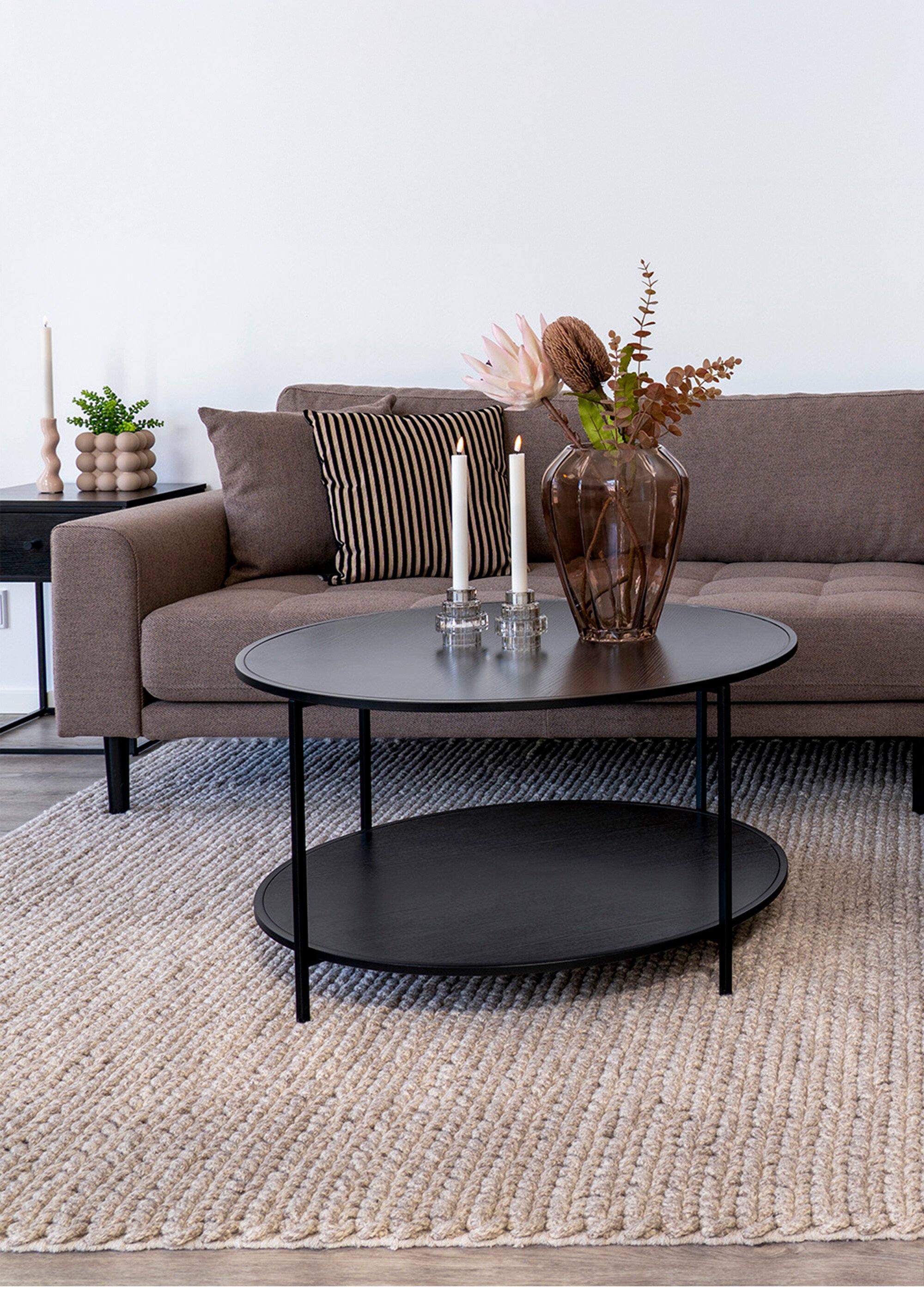 Table basse ronde en métal, 2 niveaux NOIR HN-2101510 SI1