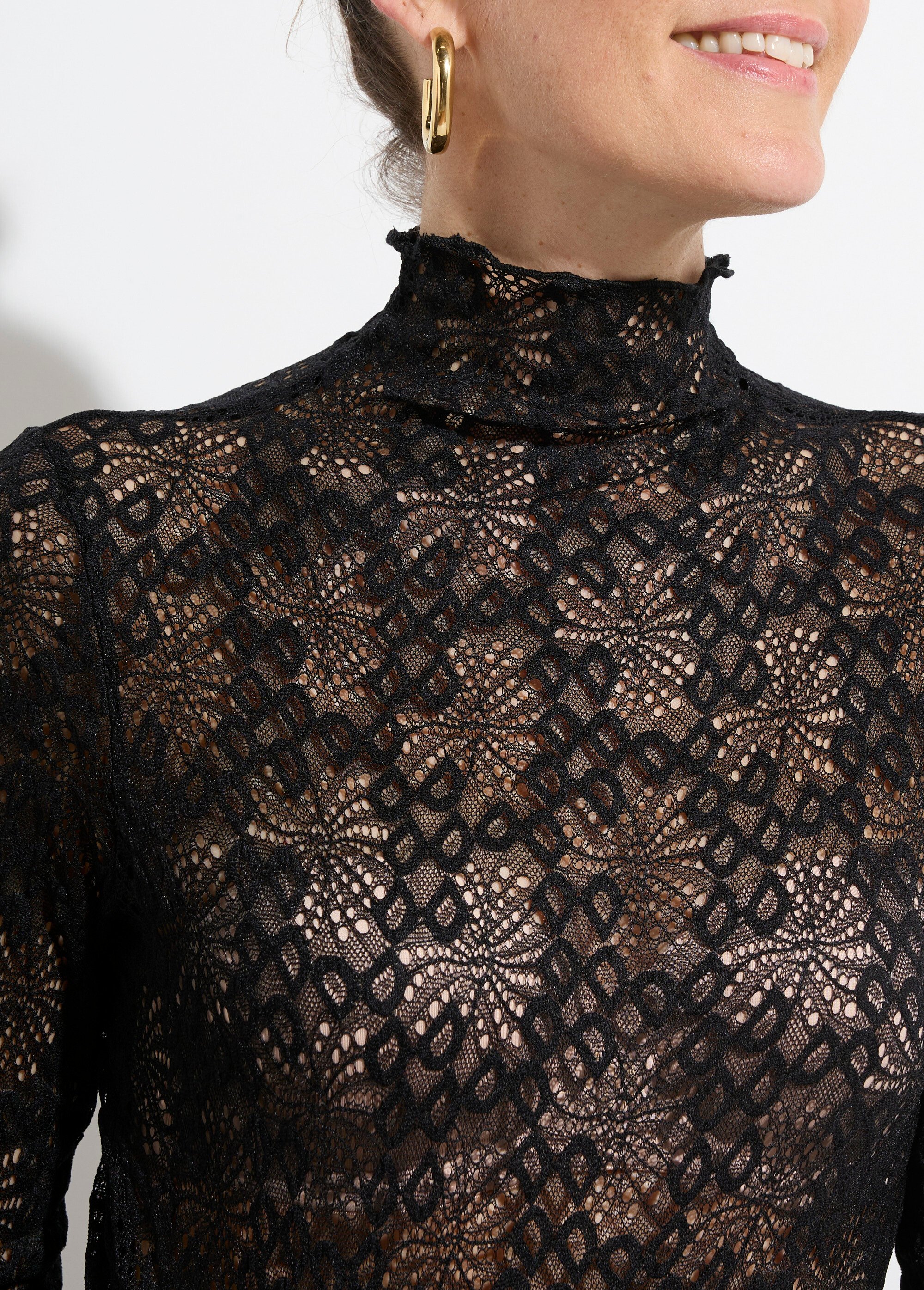 Top chic en dentelle transparente Femme Noir KA-908 DE1