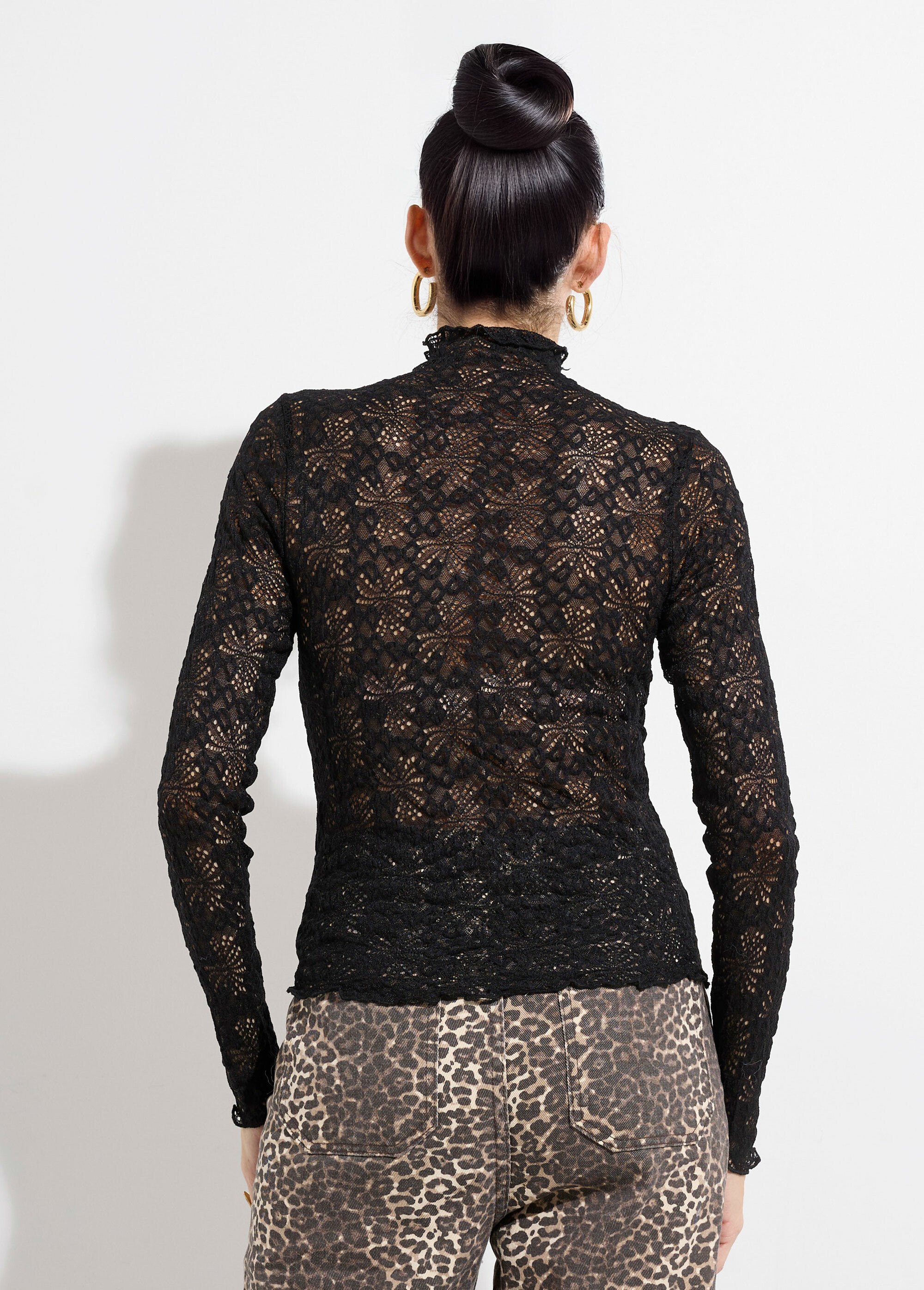 Top chic en dentelle transparente Femme Noir KA-908 DO1