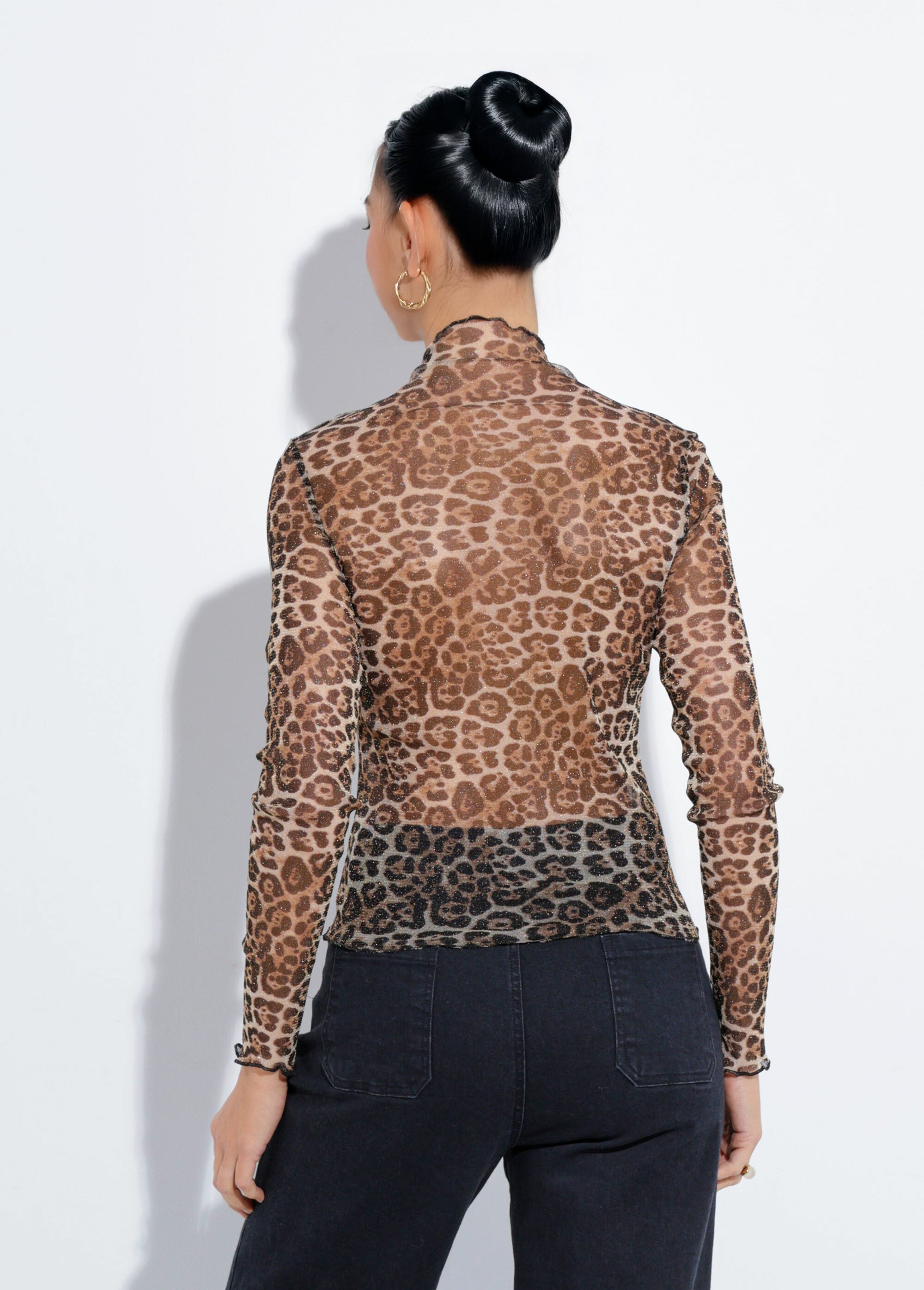 Top transparent résille, motif léopard