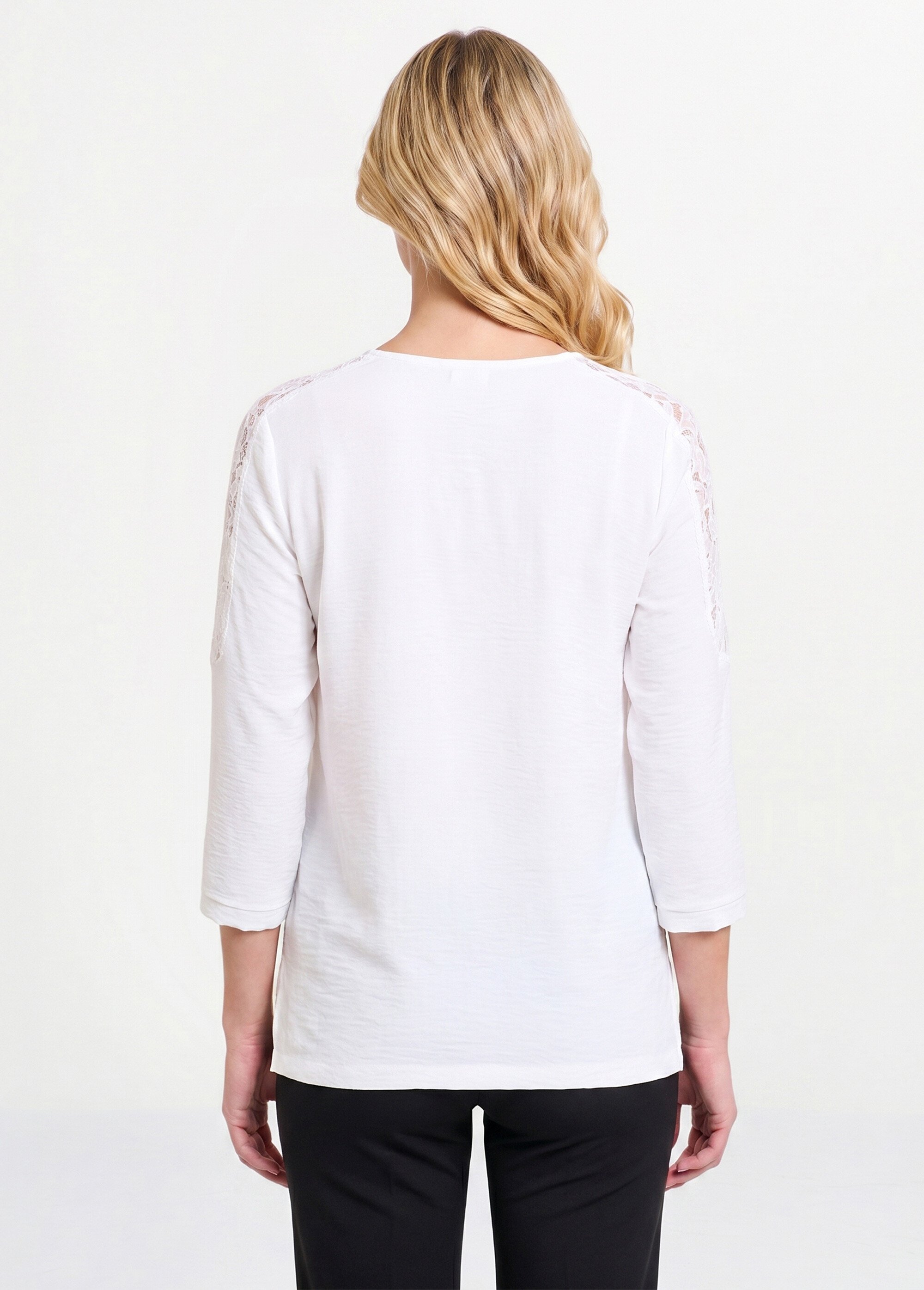 Tunique manches 3/4 col V boutonné dentelle Femme Beige COLINE DO1