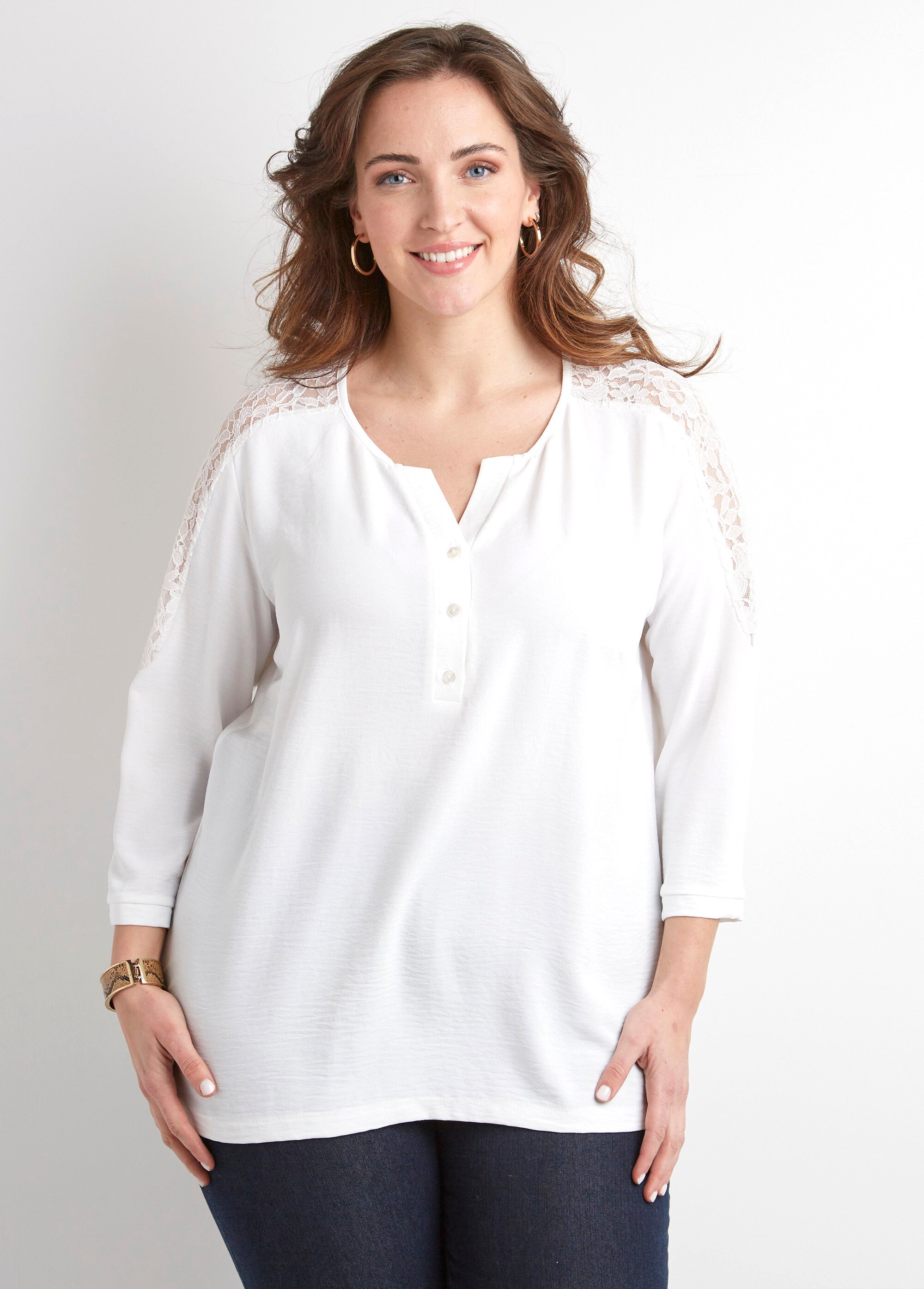 Tunique Femme Col V Plissée Manches 3/4 – Chemisier Élégant Rétro Boutonné, Tissu Coton Lin Respirant, Style Vintage Été