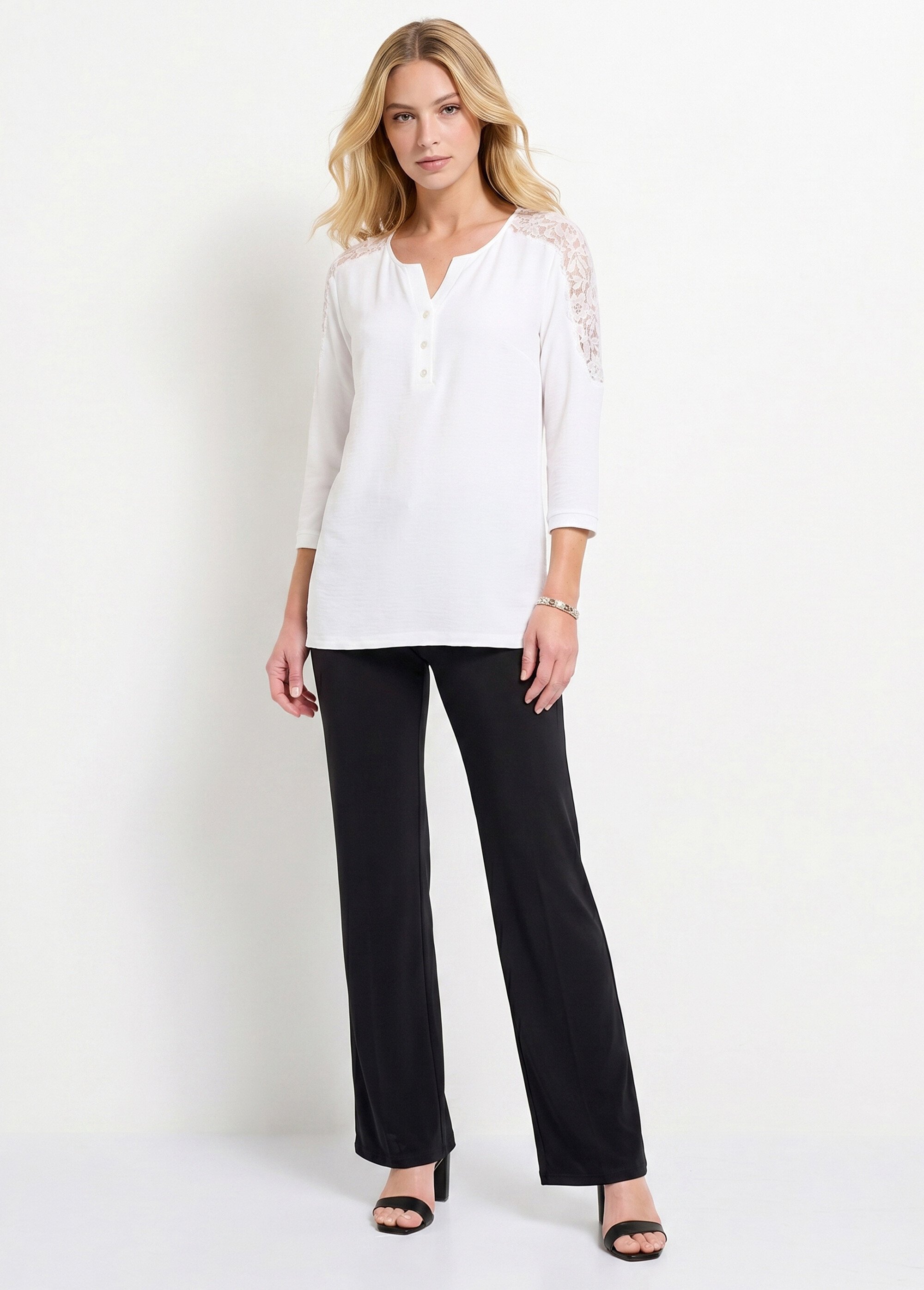 Tunique manches 3/4 col V boutonné dentelle Femme Beige COLINE SI1