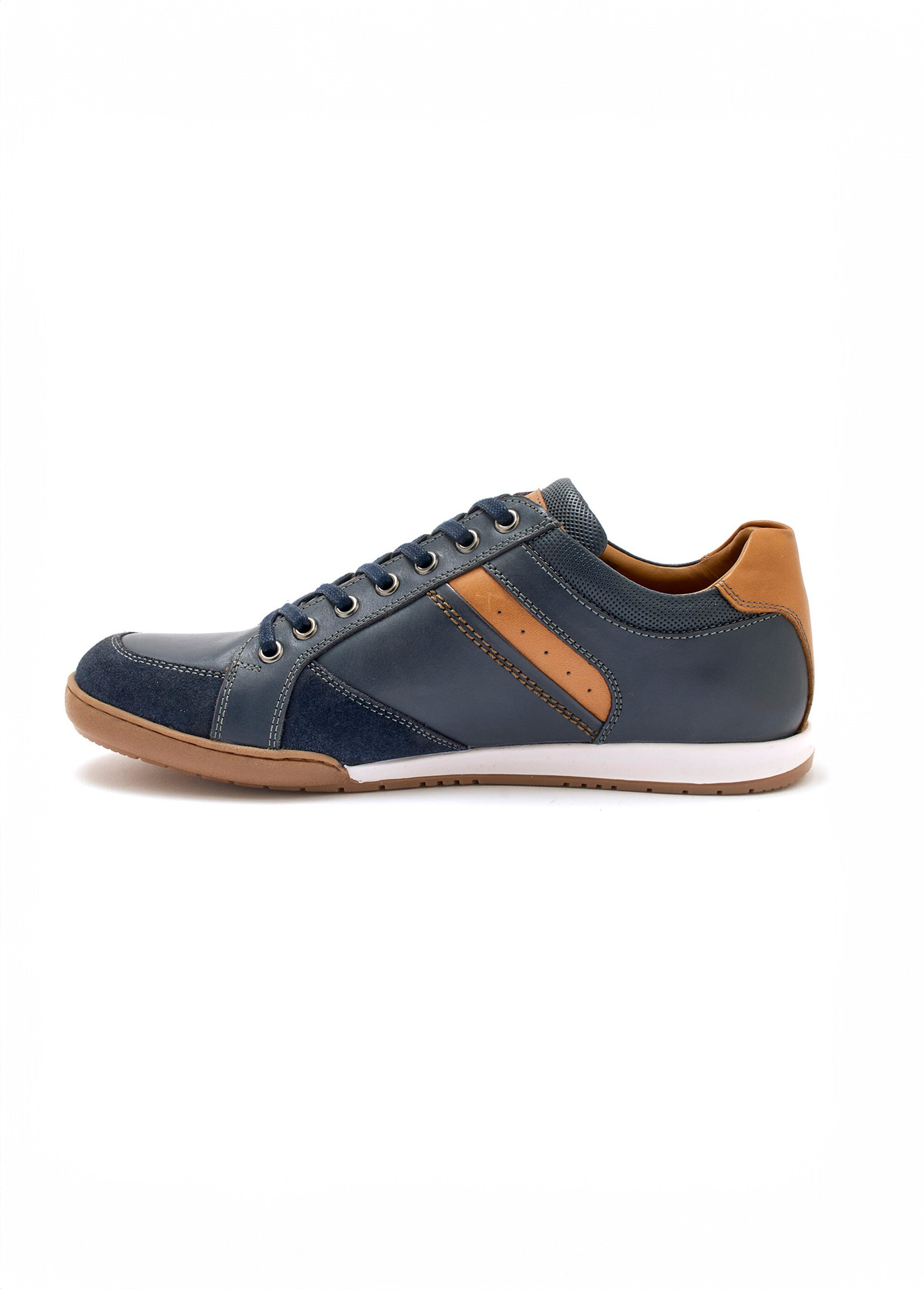 Baskets en cuir multimatières lacets et zip Homme Bleu PED2008723 GA1