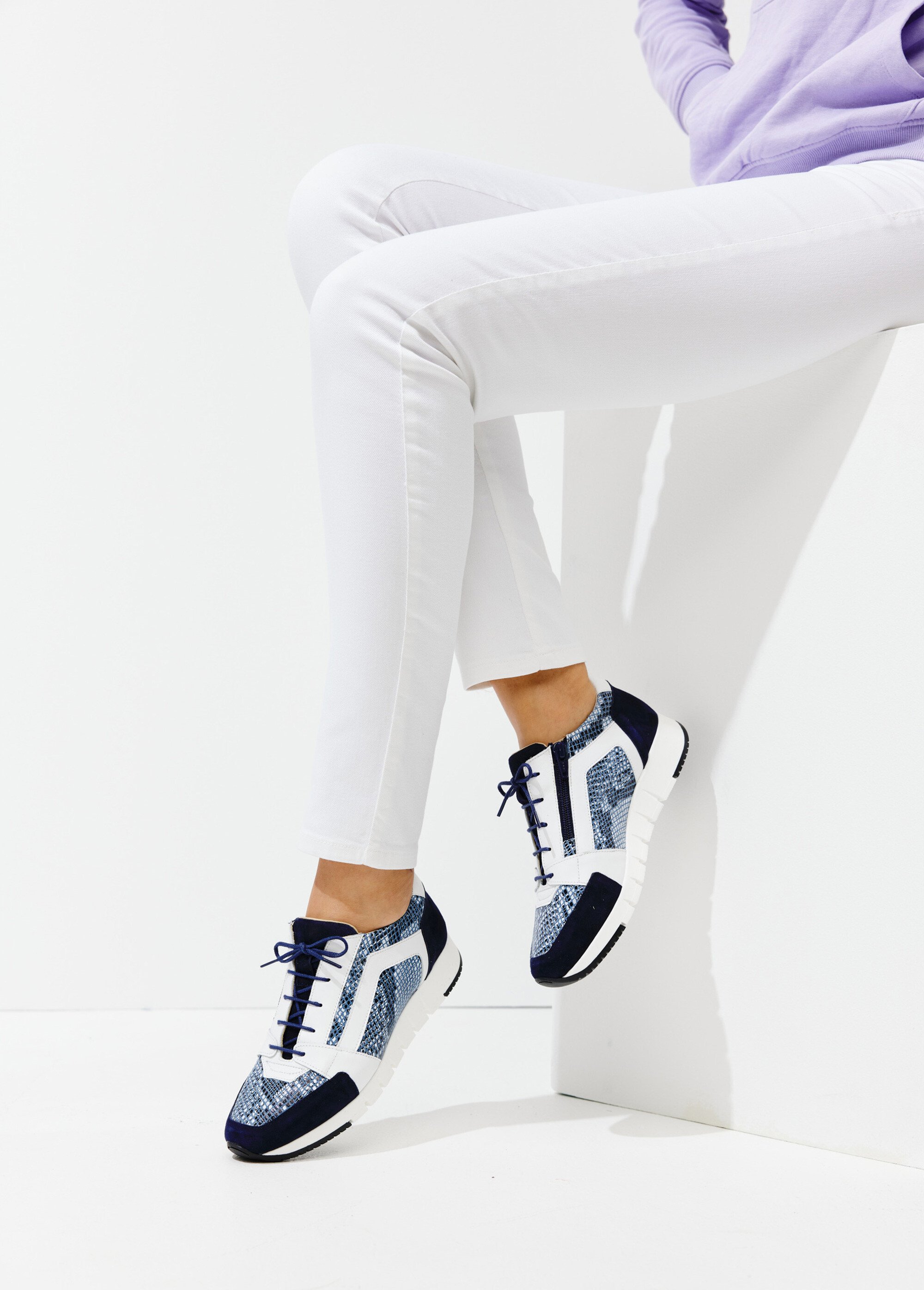 Baskets largeur confort lacées et zippées Femme Bleu OVIS SF1