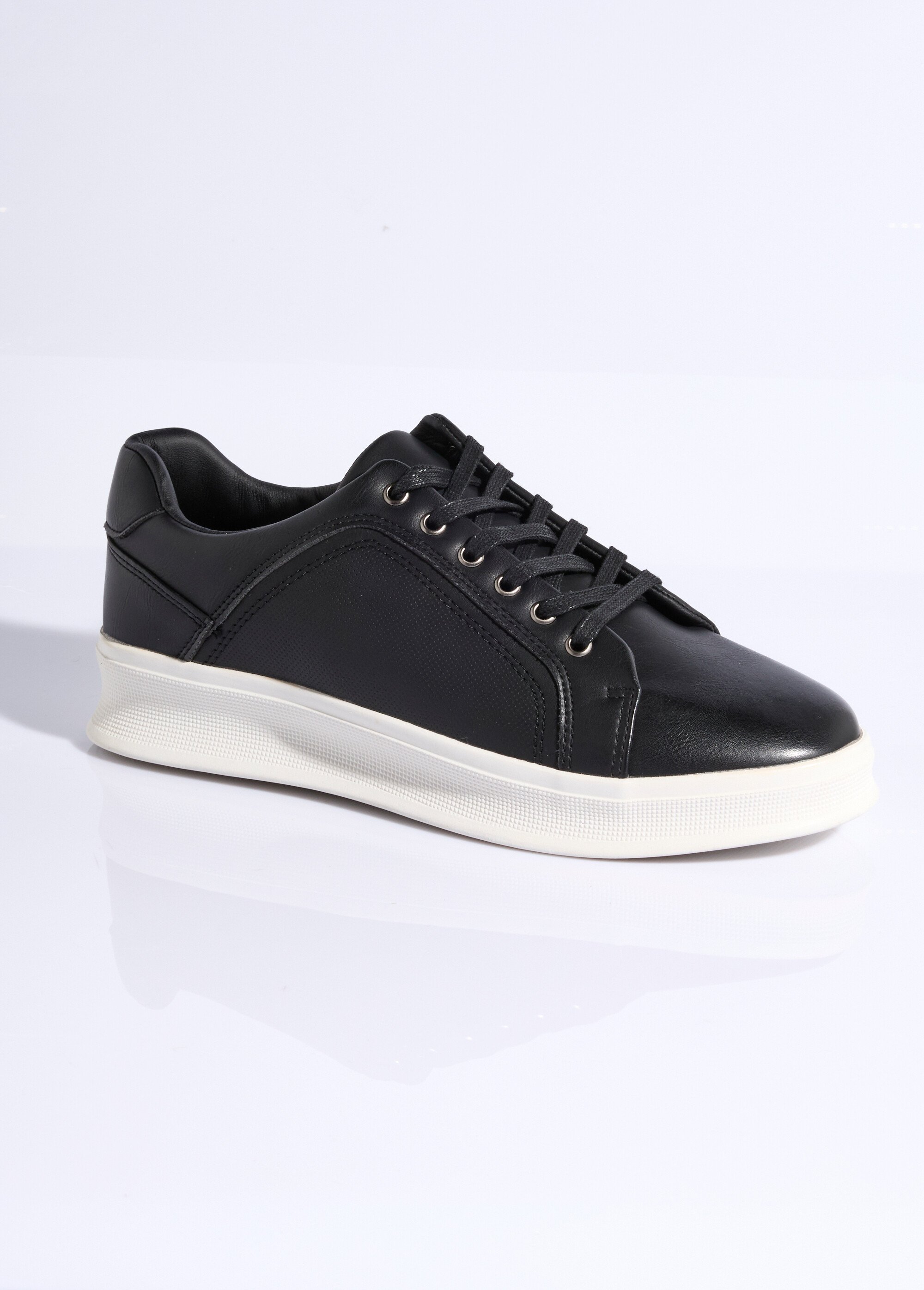 Baskets style épuré avec lacets cirés Homme Noir LBS-FTK9185 FA1