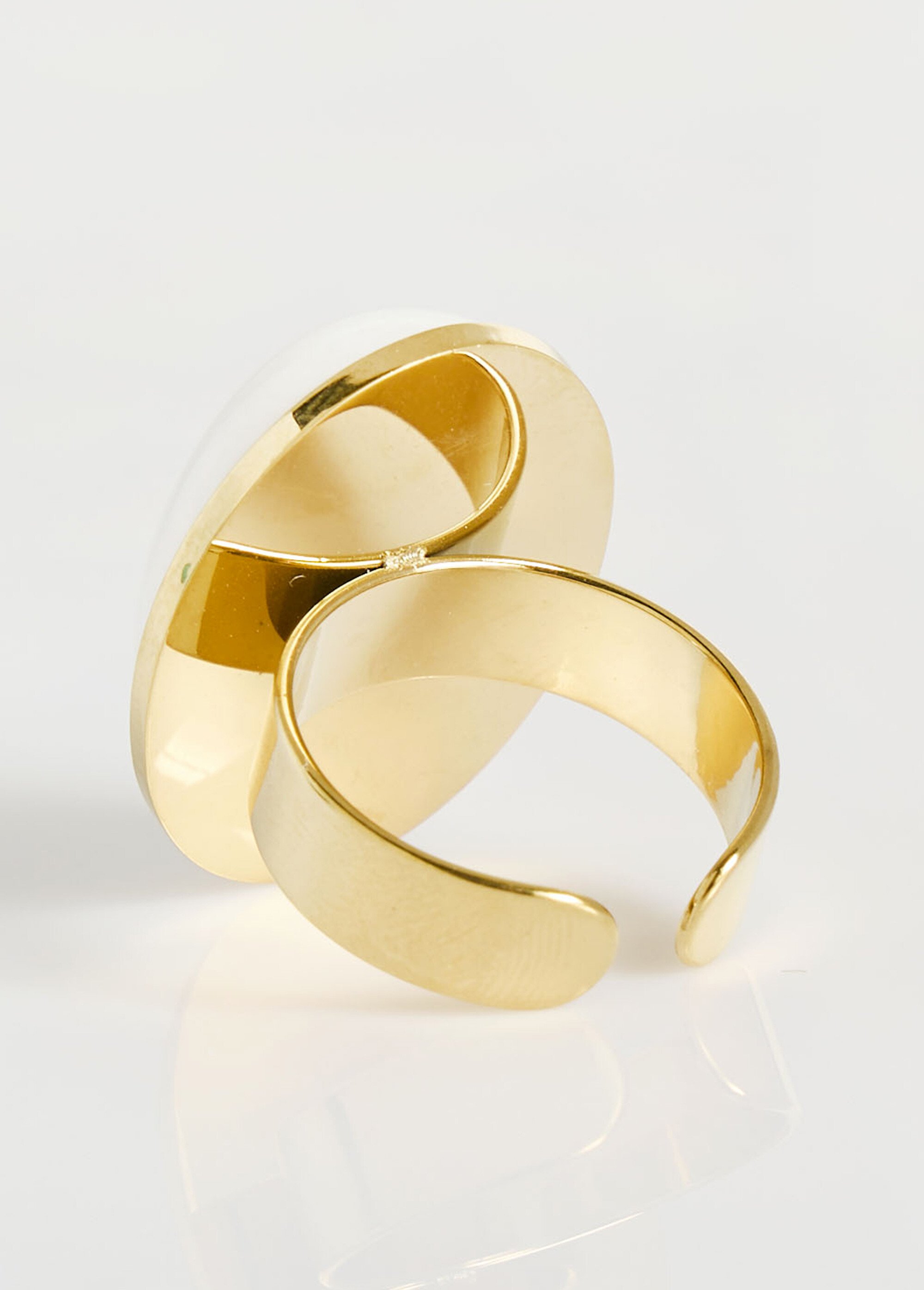 Bague acier inox avec médaillon résine Blanc ELL-J-BA-359 DE1