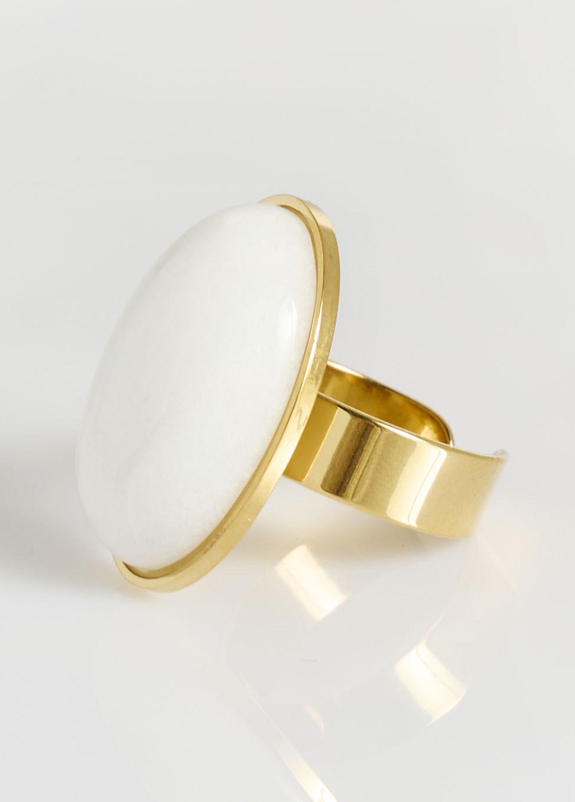 Bague acier inox avec médaillon résine Blanc ELL-J-BA-359 FA1