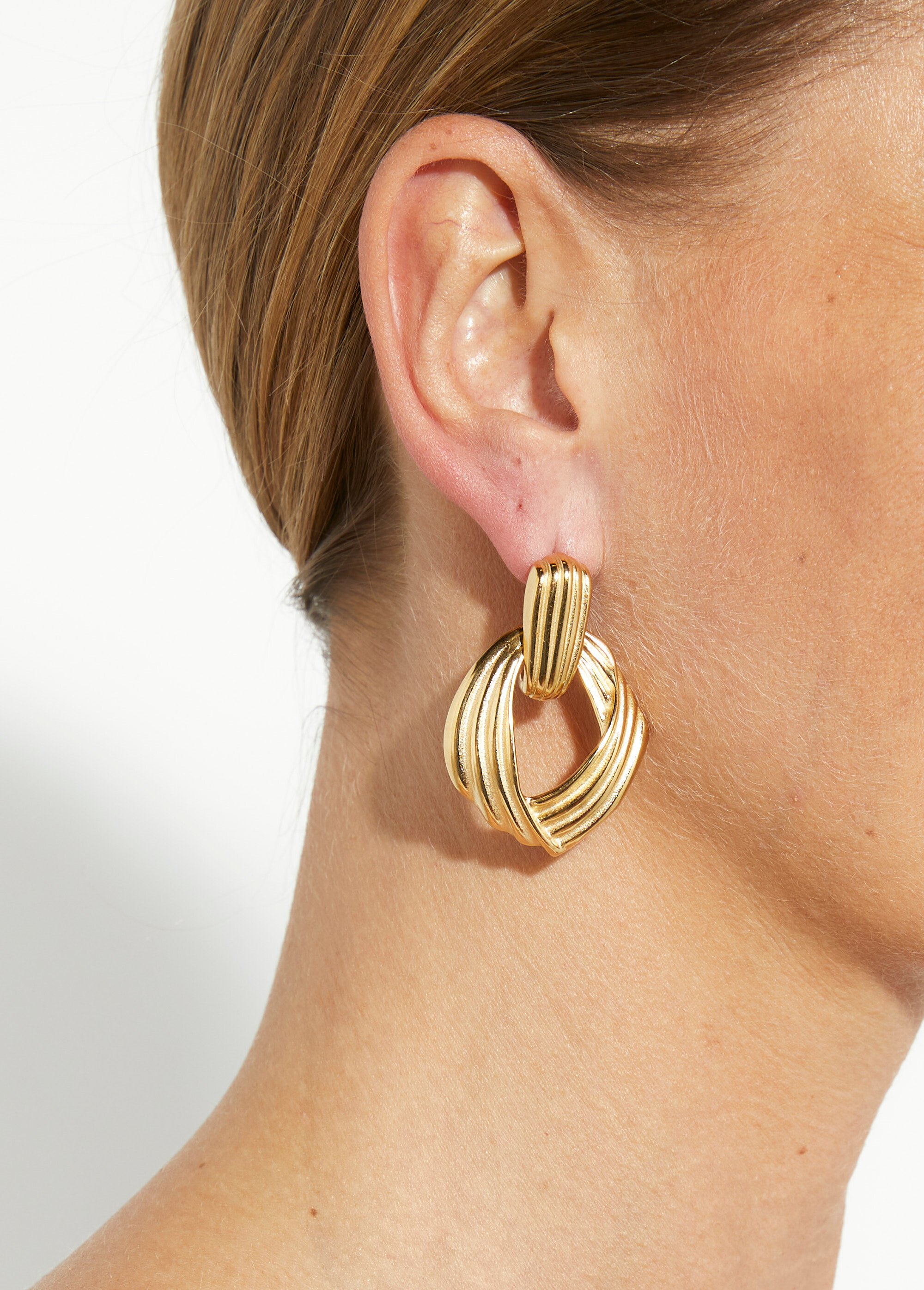 Boucles d'oreilles plissées évidées inox Doré ELL-XBO-2268 FA1