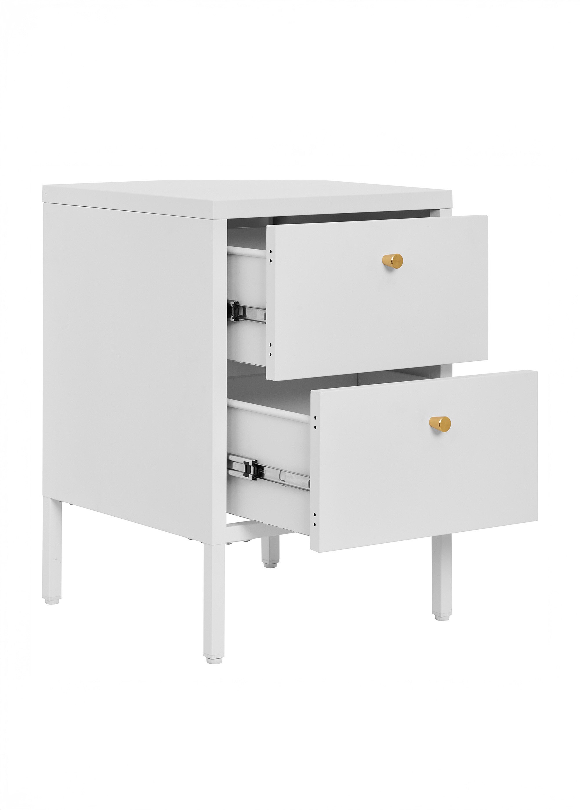 Commode 2 tiroirs boutons métal, clair