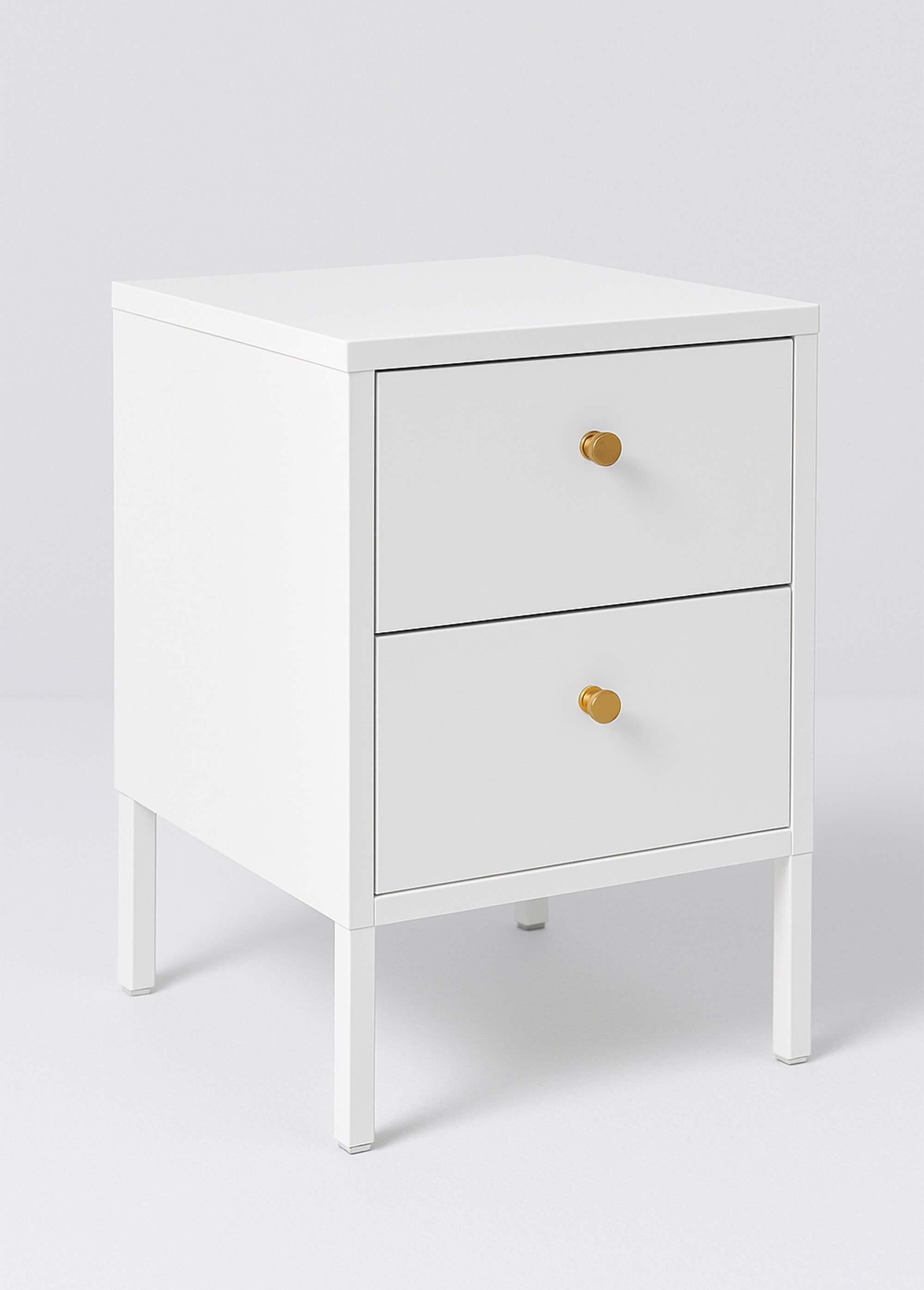 Commode 2 tiroirs boutons métal, clair