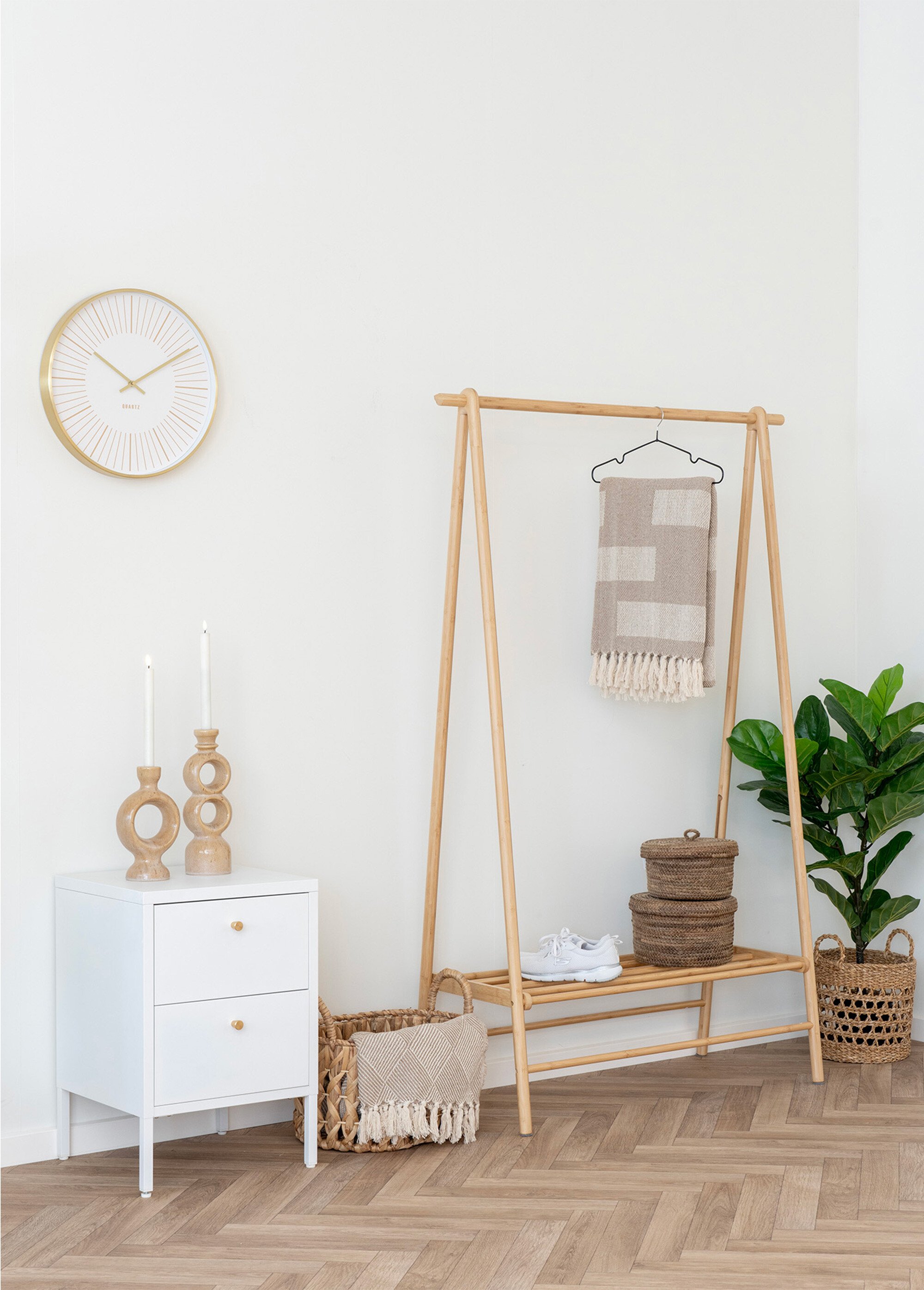 Commode 2 tiroirs boutons métal, clair BLANC HN-3003021 SI1