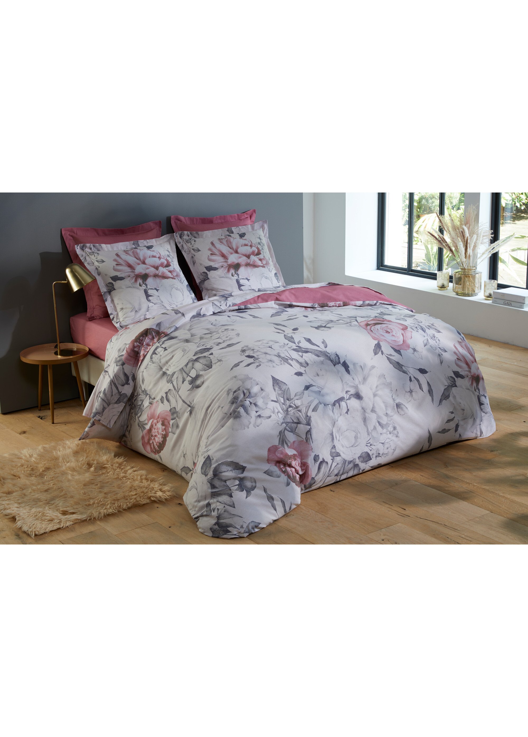 Drap-housse faux uni Rose ROANNE-3 FA1