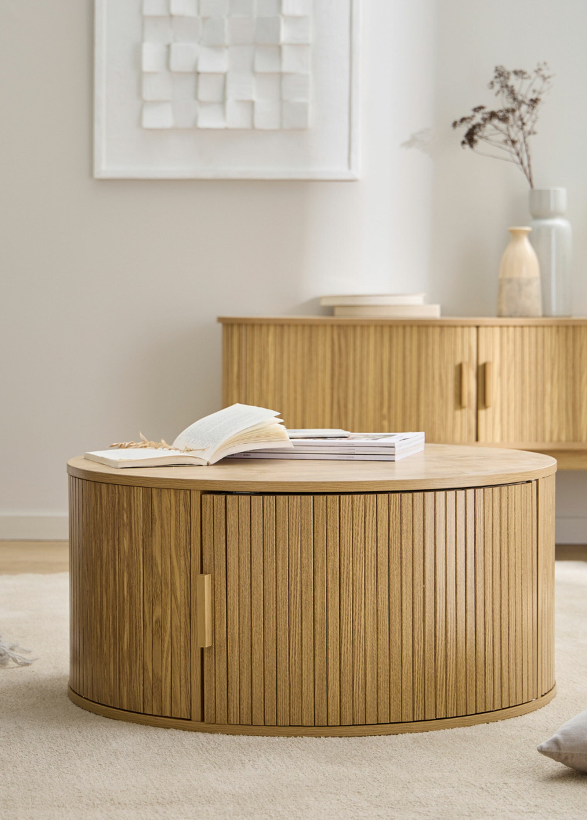 ERNEST Table basse ronde avec rangement BEIGE CAL-14747133 SI1