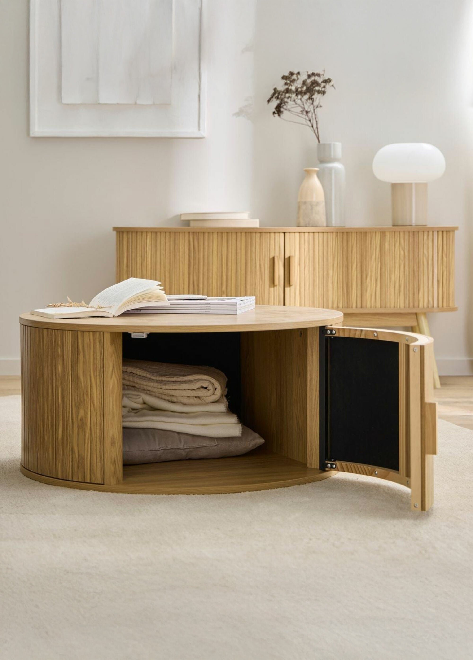 ERNEST Table basse ronde avec rangement BEIGE CAL-14747133 SI2