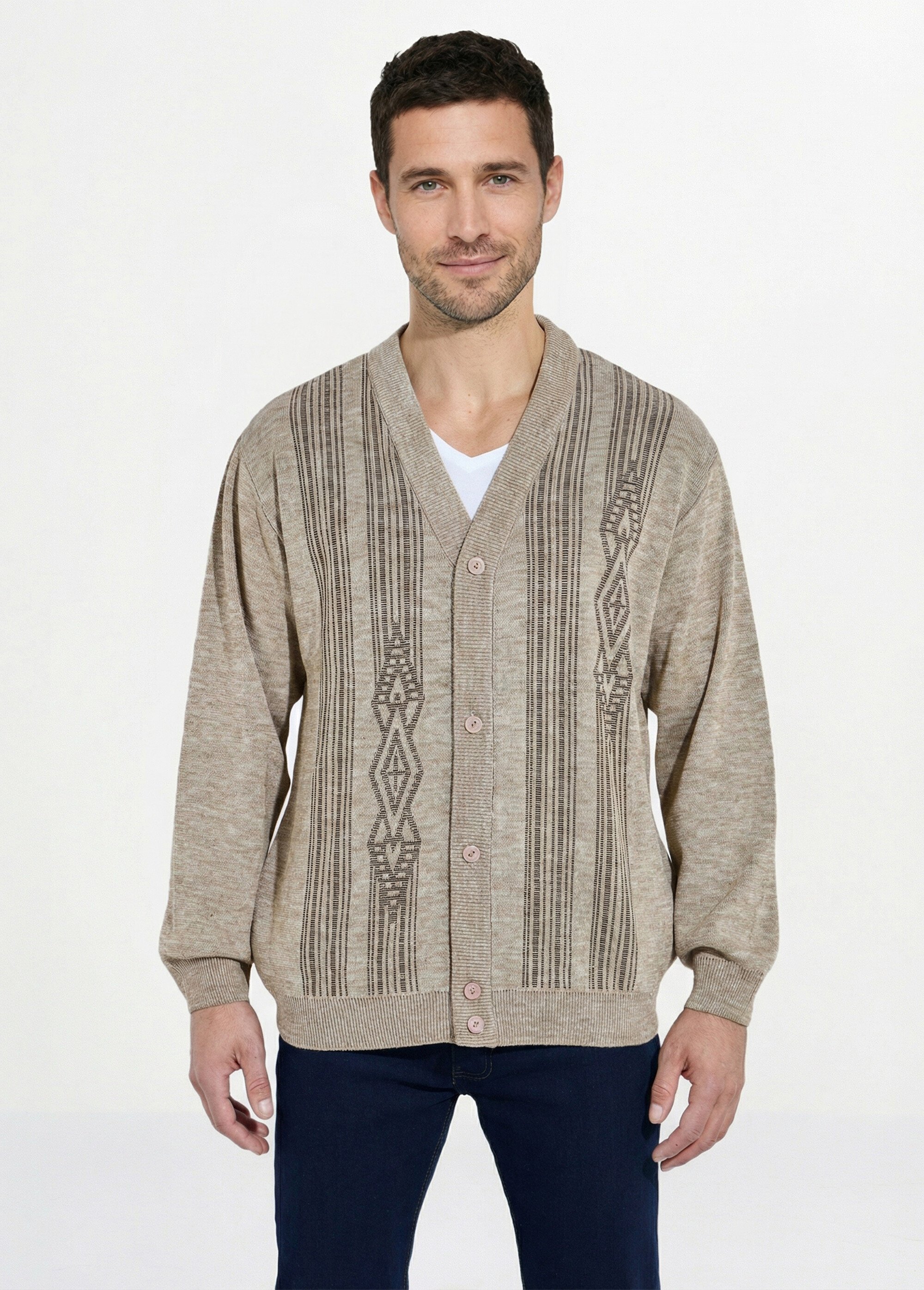 Gilet col V boutonné manches longues laine Homme Beige FRISSON FA1