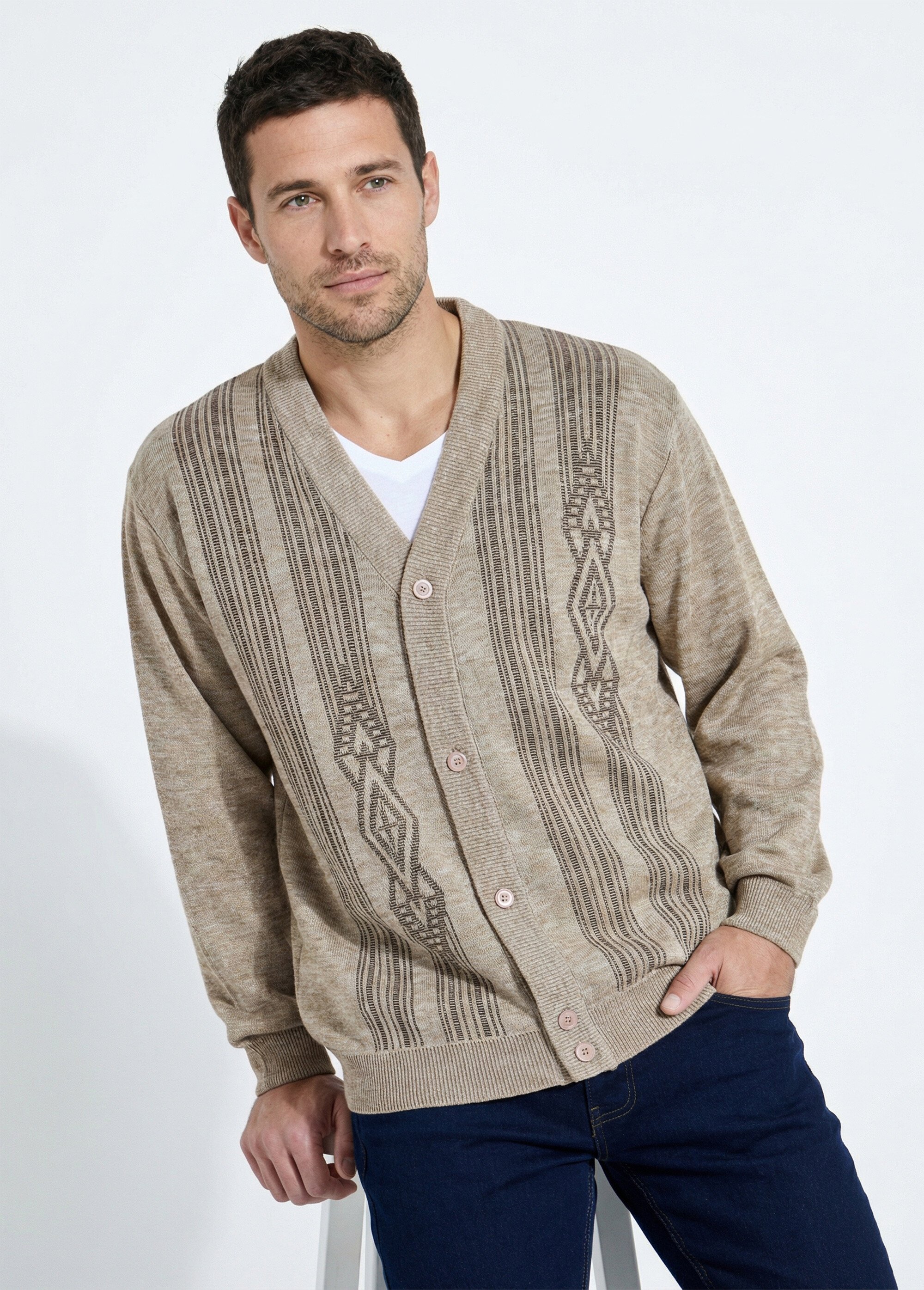 Gilet col V boutonné manches longues laine Homme Beige FRISSON MV1