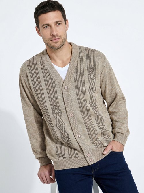 Gilet col V boutonné manches longues laine Homme Beige FRISSON MV1
