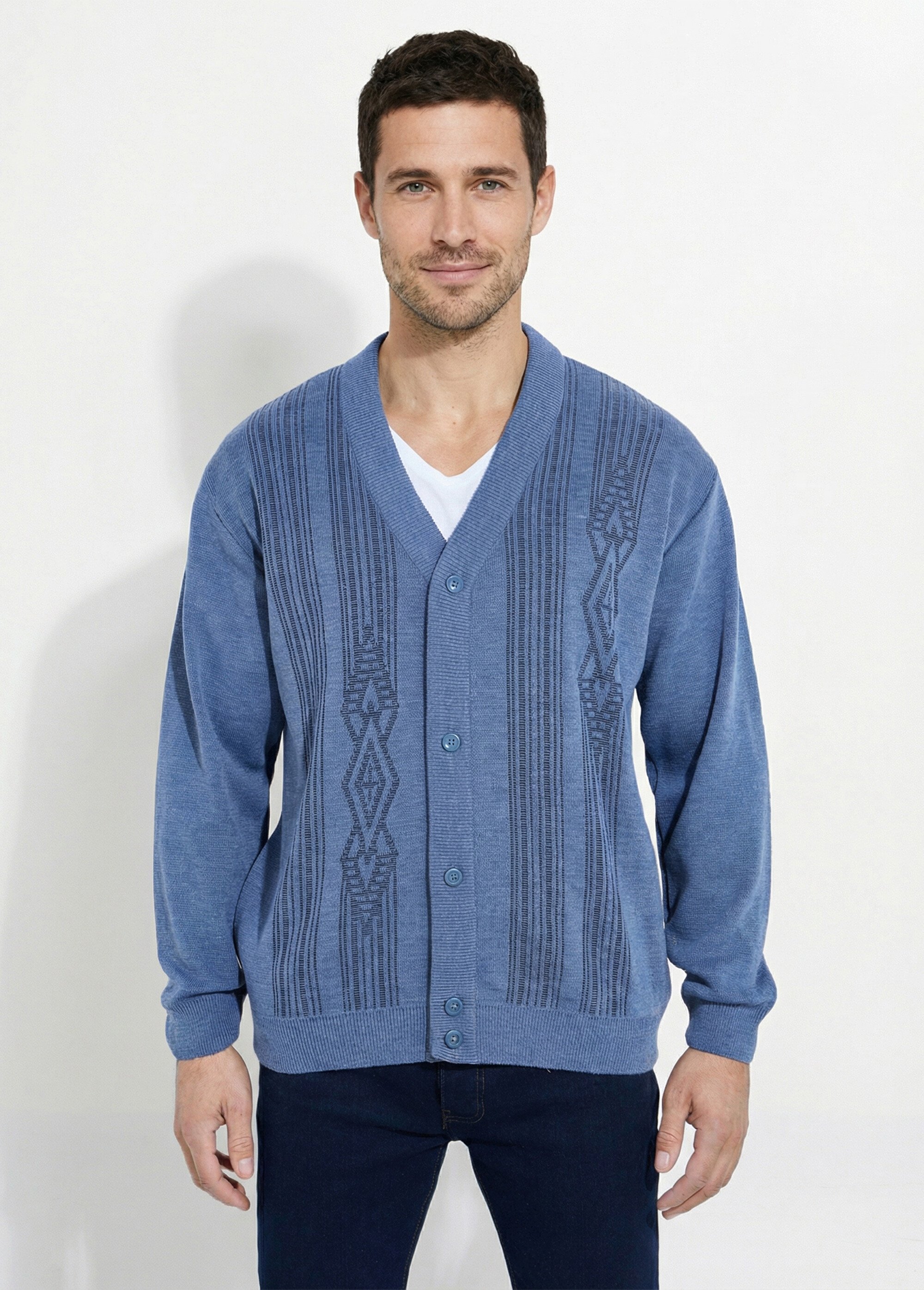 Gilet col V boutonné manches longues laine Homme Bleu FRISSON FA1