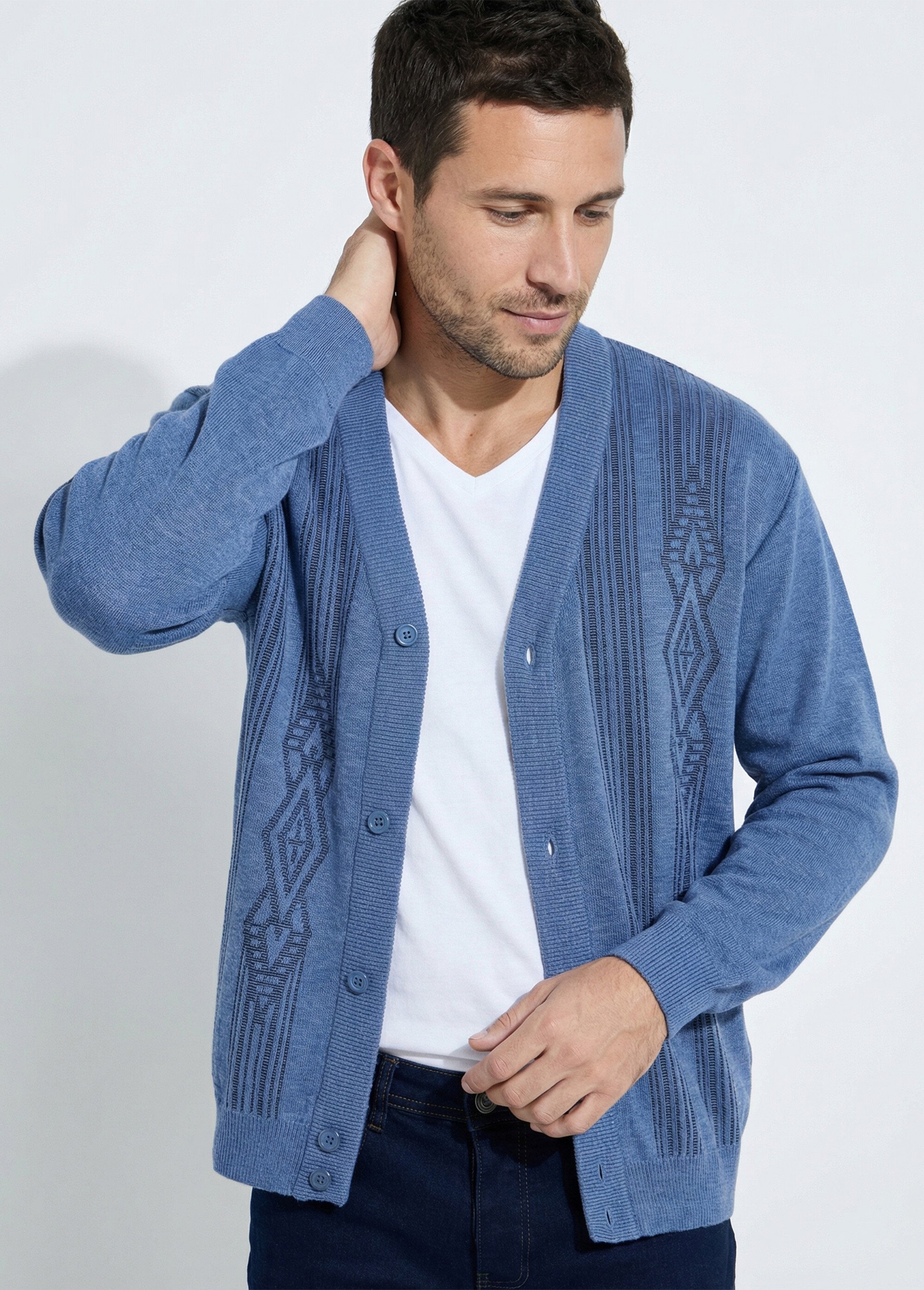 Gilet col V boutonné manches longues laine Homme Bleu FRISSON MV1