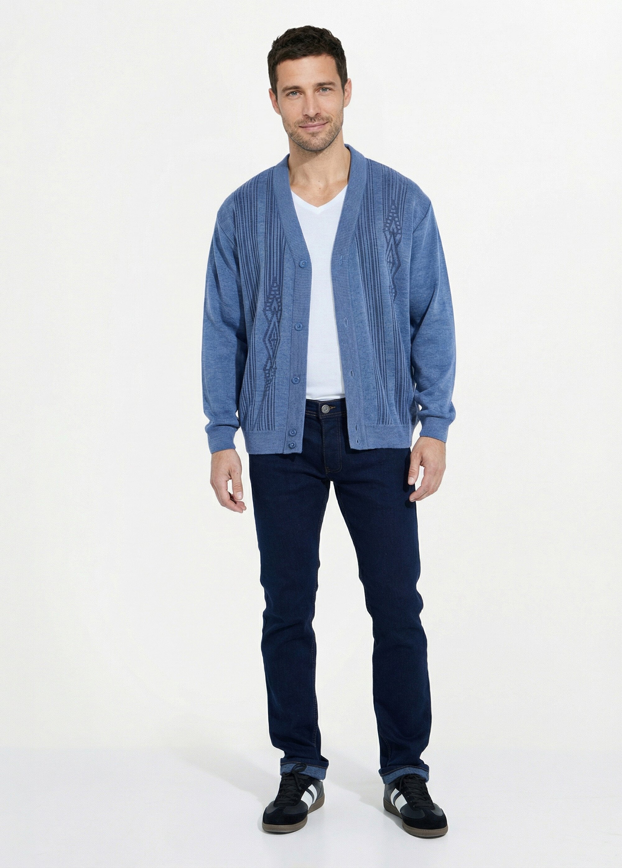 Gilet col V boutonné manches longues laine Homme Bleu FRISSON SI1