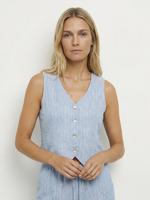 Gilet de costume rayé aspect irrégulier Femme Bleu MOD-GIKOURA FA1