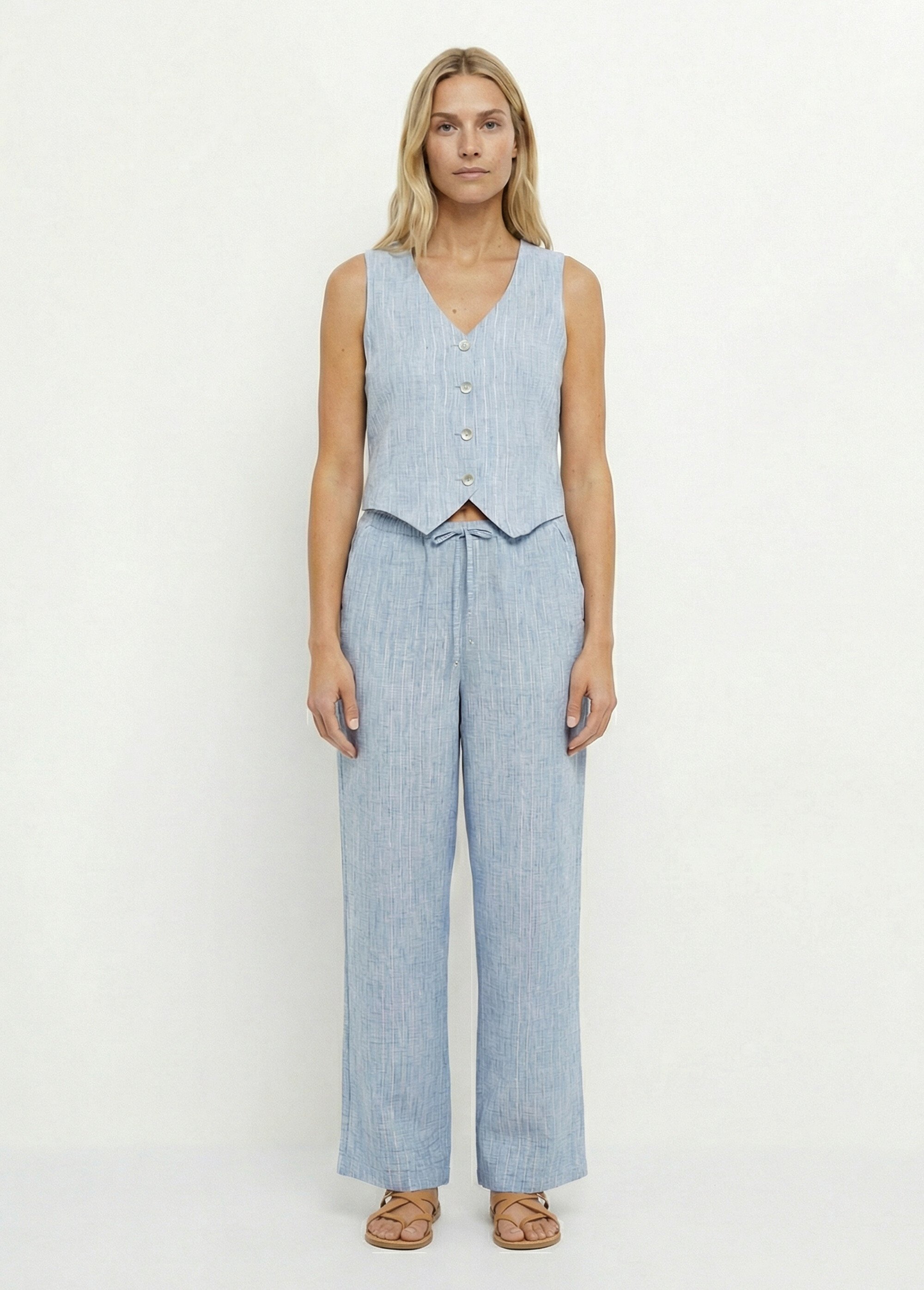 Gilet de costume rayé aspect irrégulier Femme Bleu MOD-GIKOURA SF1