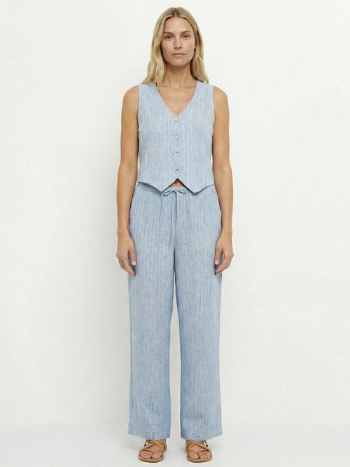 Gilet de costume rayé aspect irrégulier Femme Bleu MOD-GIKOURA SF1