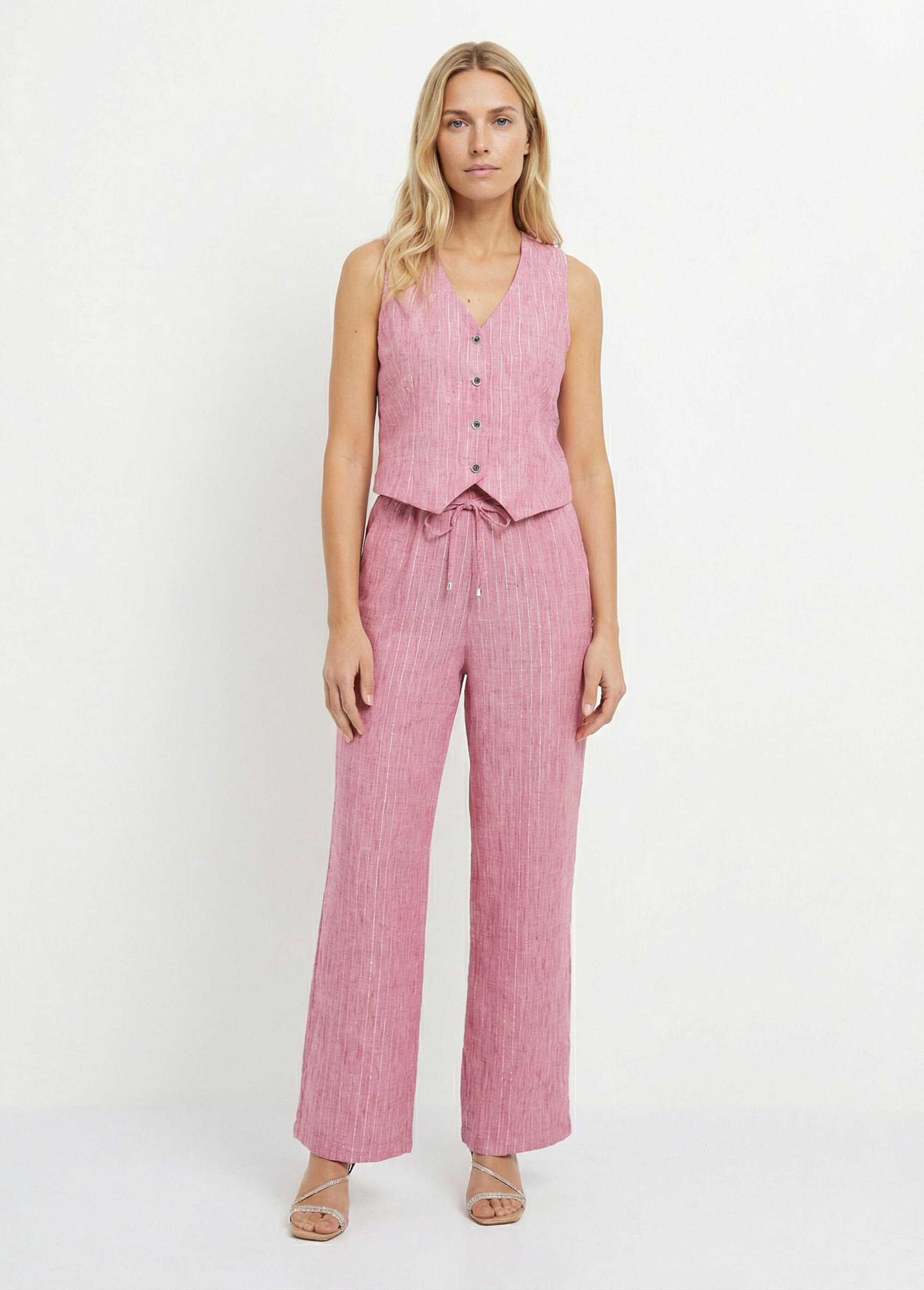 Gilet de costume rayé aspect irrégulier Femme Rose MOD-GIKOURA SF1