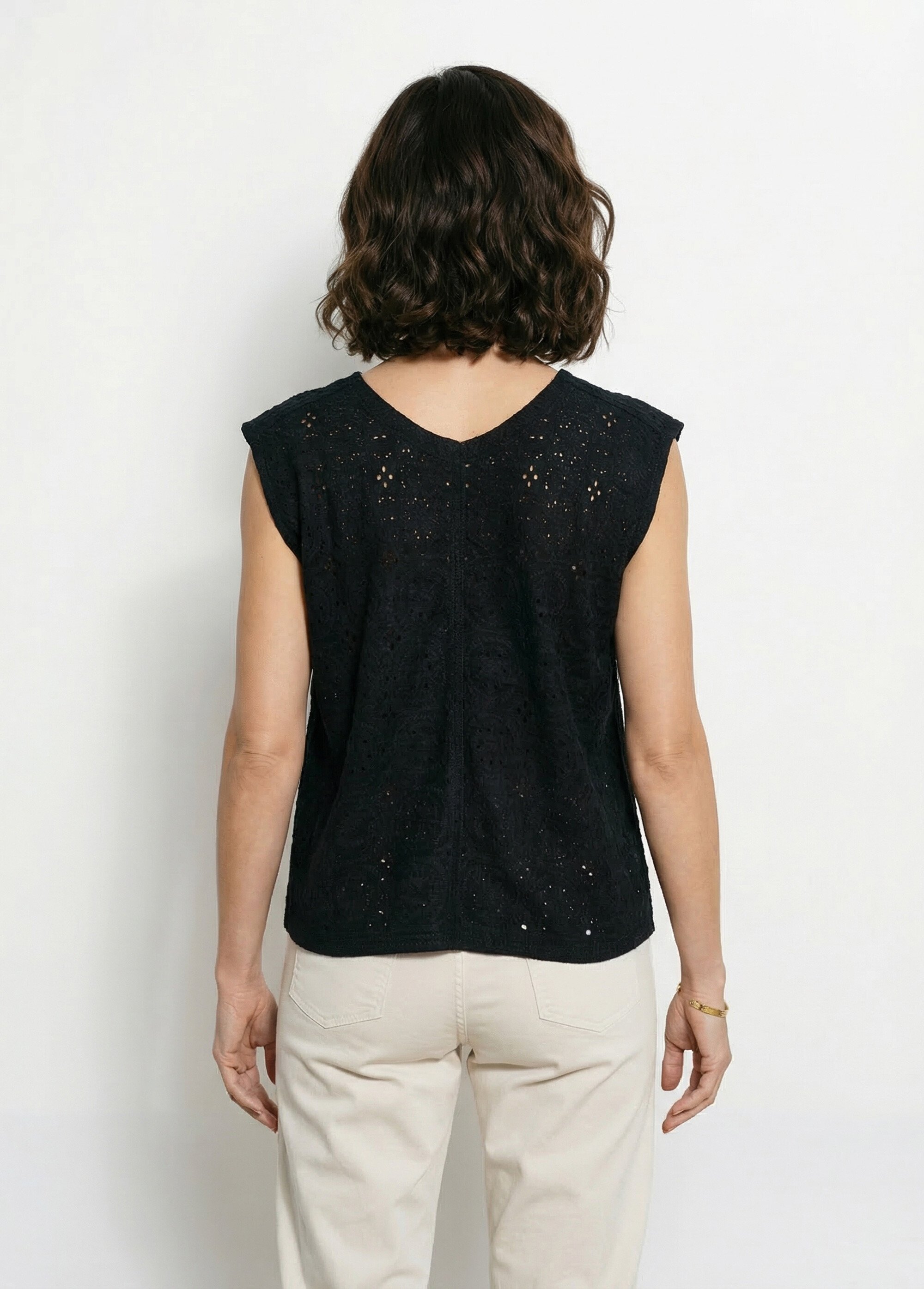 Gilet sans manches effet crochet Femme Noir MEDINA DO1