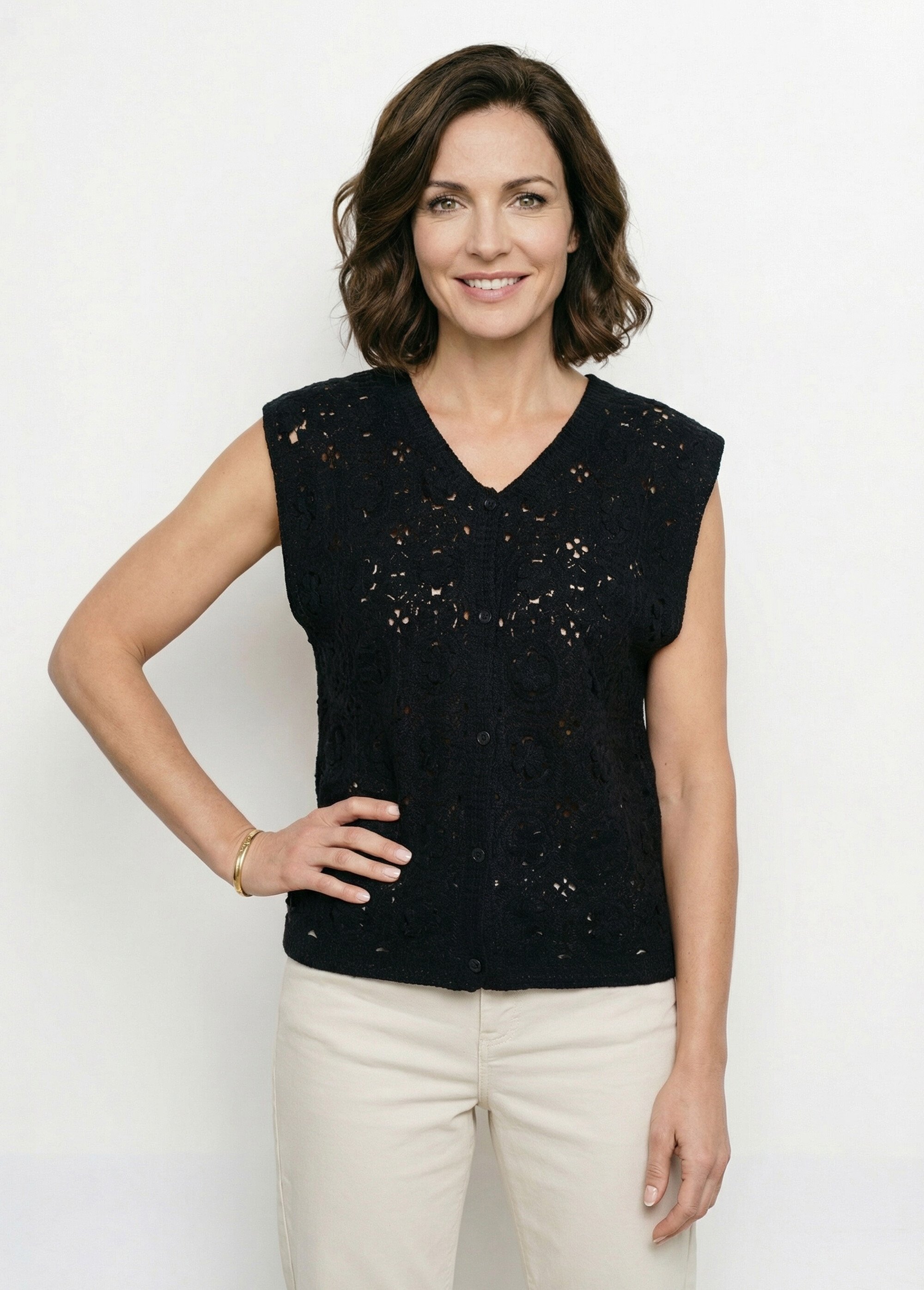 Gilet sans manches effet crochet Femme Noir MEDINA FA1