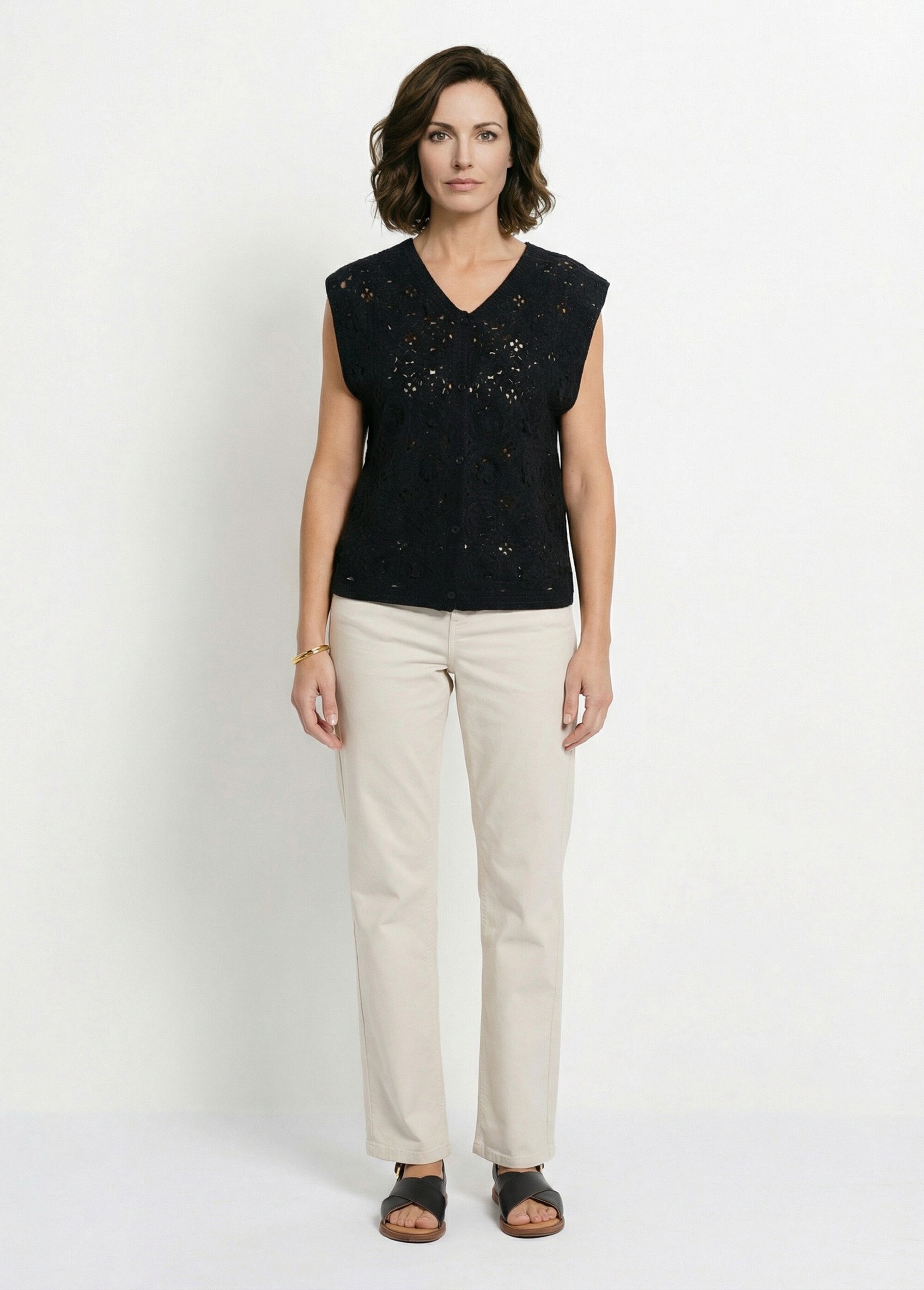 Gilet sans manches effet crochet Femme Noir MEDINA SF1